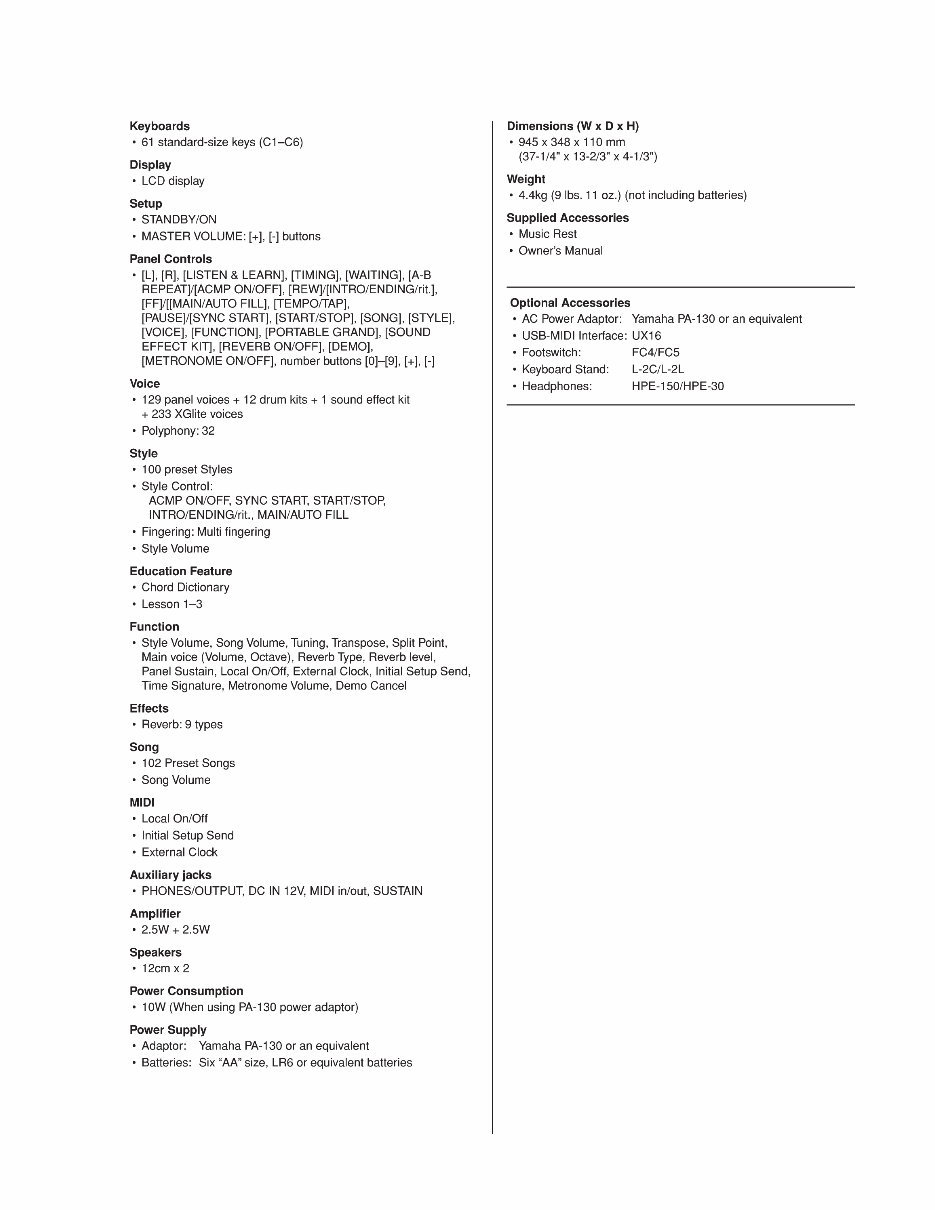 YAMAHA PSR-E213/YPT-210 Service Manual preview img 3