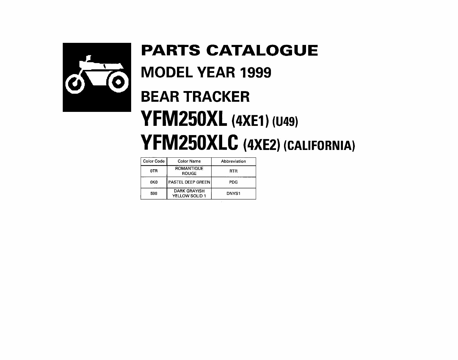 YAMAHA BEAR TRACKER YFM250 Parts Manual Catalog 1999 preview img 1