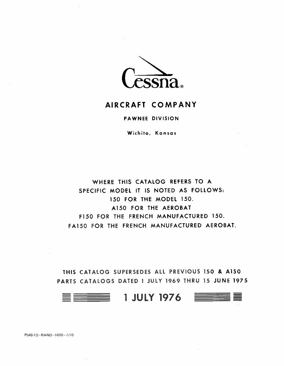 1970-1977 Cessna 150 A150 F150 Parts Catalog preview img 1