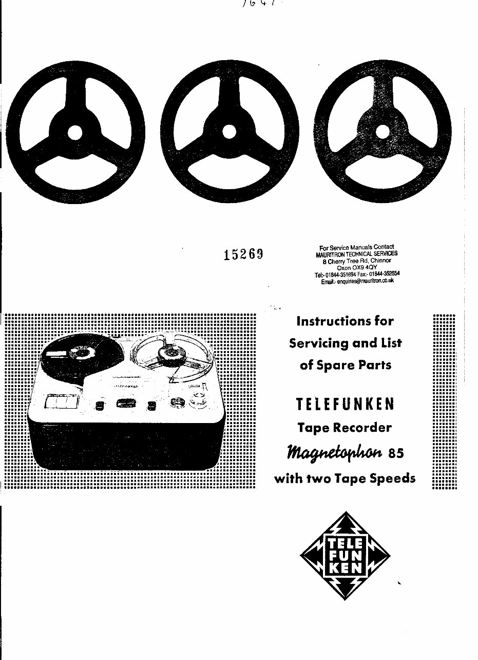 OWNER Manual Telefunken Magnetophon 85 Tape Recorder preview img 1