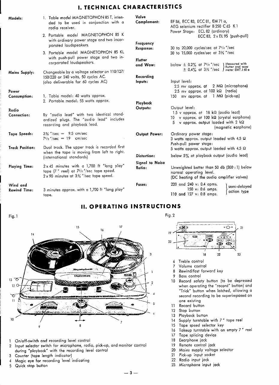 OWNER Manual Telefunken Magnetophon 85 Tape Recorder preview img 3