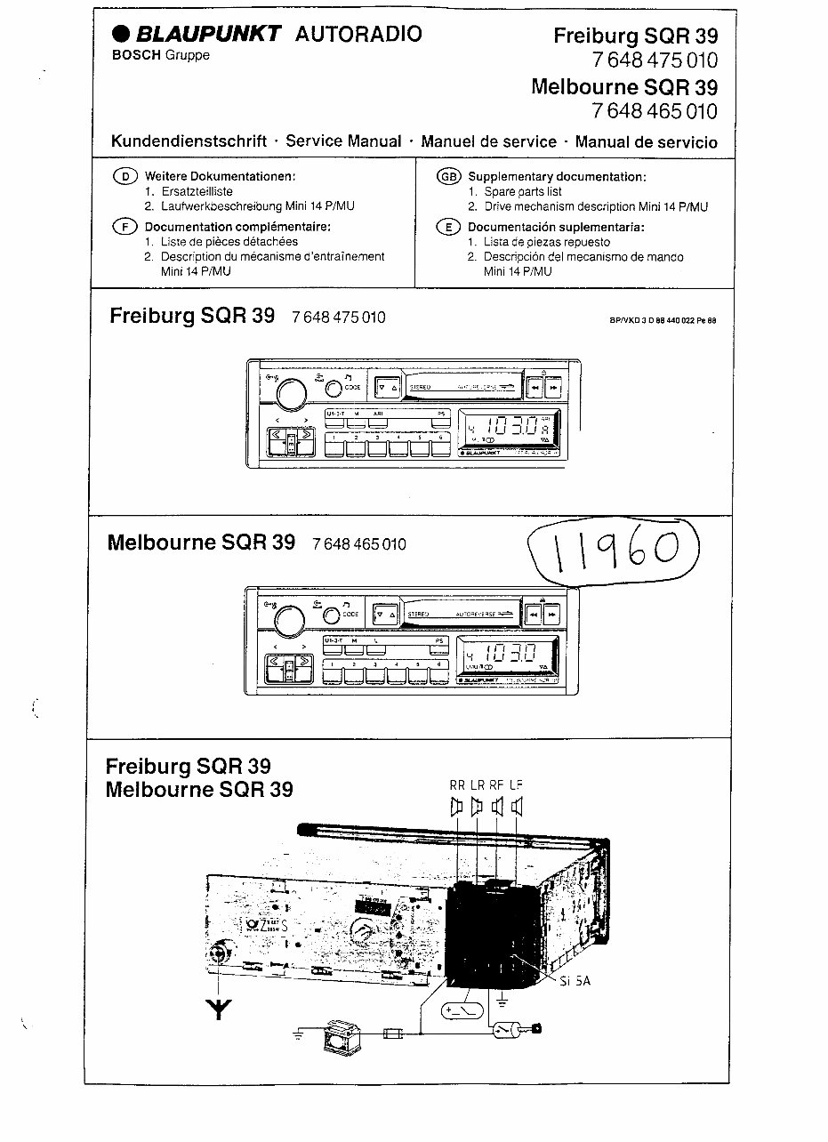 Schematic Diagrams Manual BLAUPUNKT FREIBURG/MELBOURNE SQR-39 CAR STEREO preview img 1