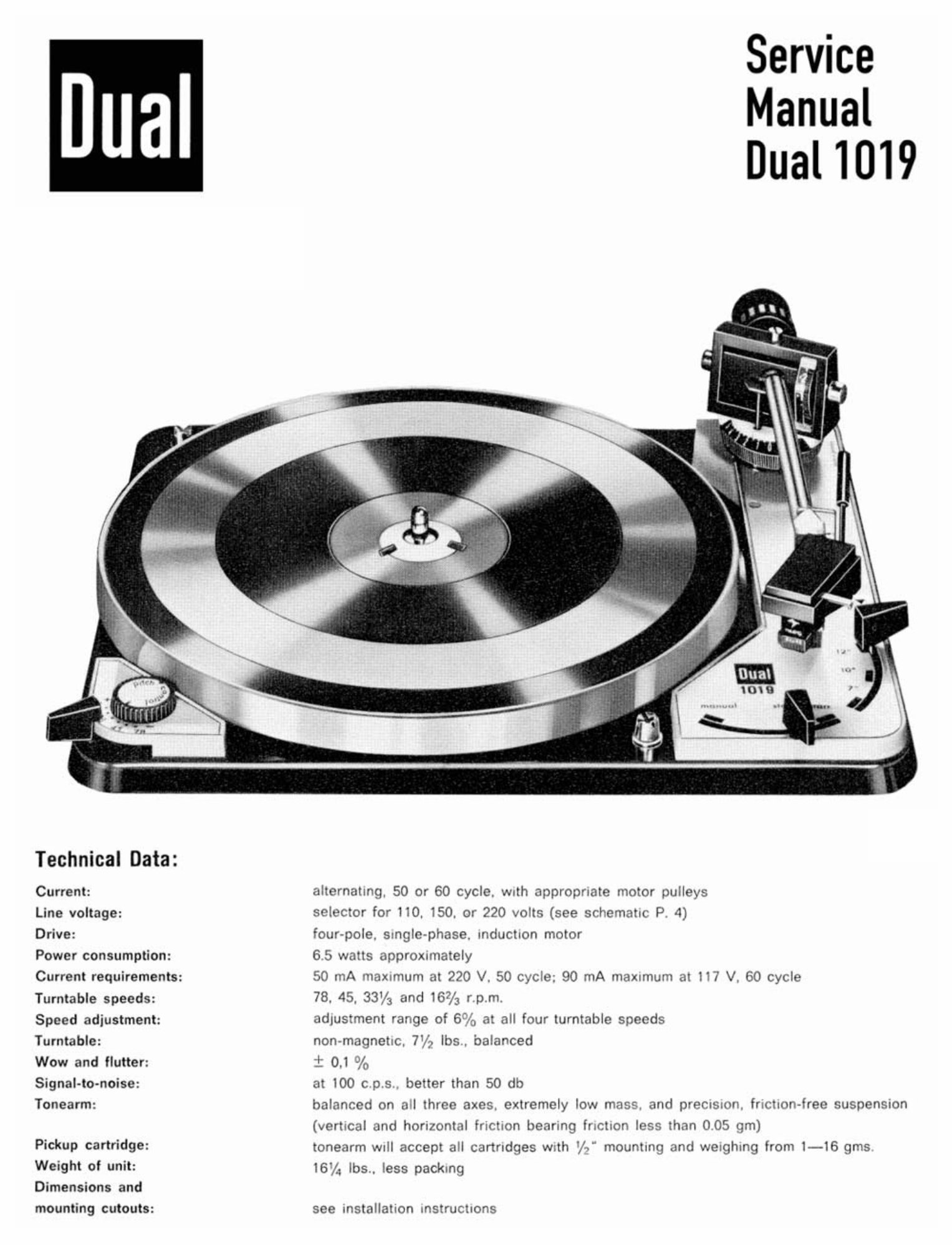 DUAL 1019 TURNTABLE Service Manual / Repair Manual preview img 1