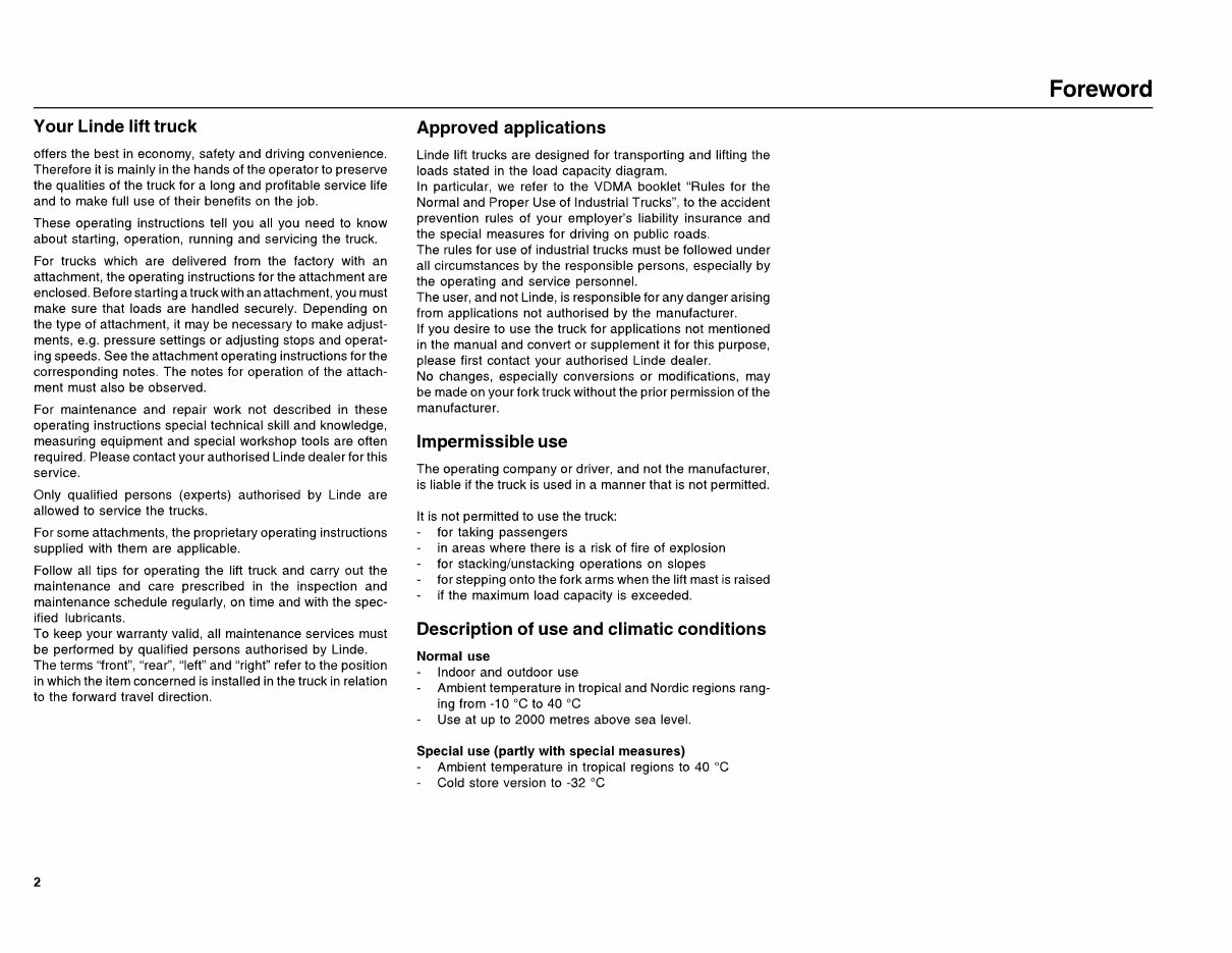 Linde Electric Forklift Truck 336-02 Series: E20, E25, E30 Operating Manual (User Manual) preview img 4