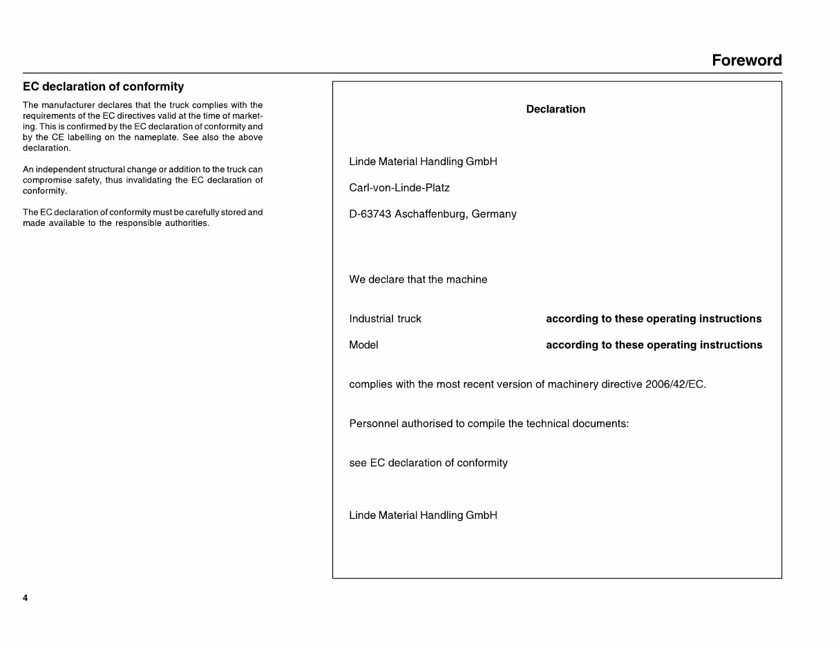 Linde Electric Forklift Truck 336-02 Series: E20, E25, E30 Operating Manual (User Manual) preview img 6