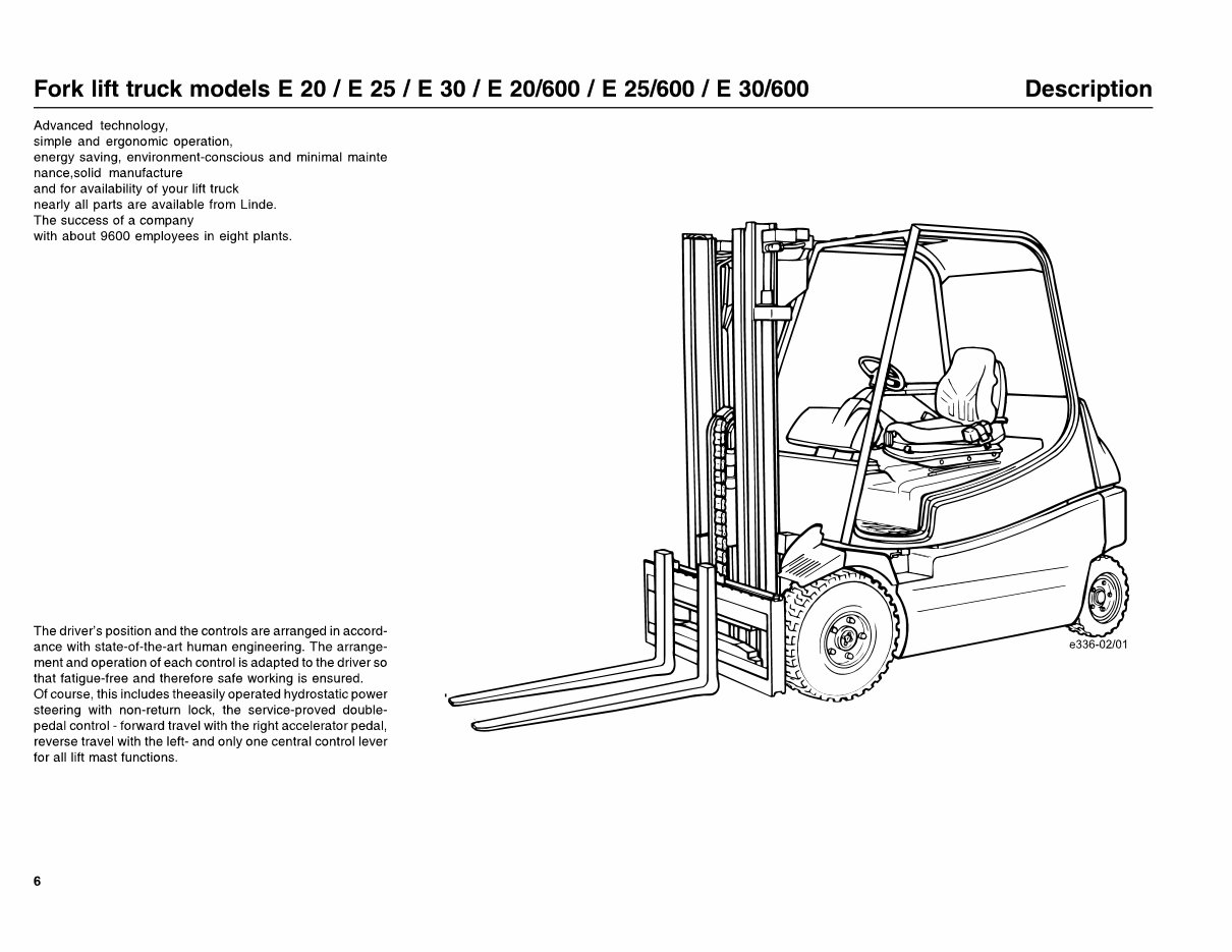Linde Electric Forklift Truck 336-02 Series: E20, E25, E30 Operating Manual (User Manual) preview img 8