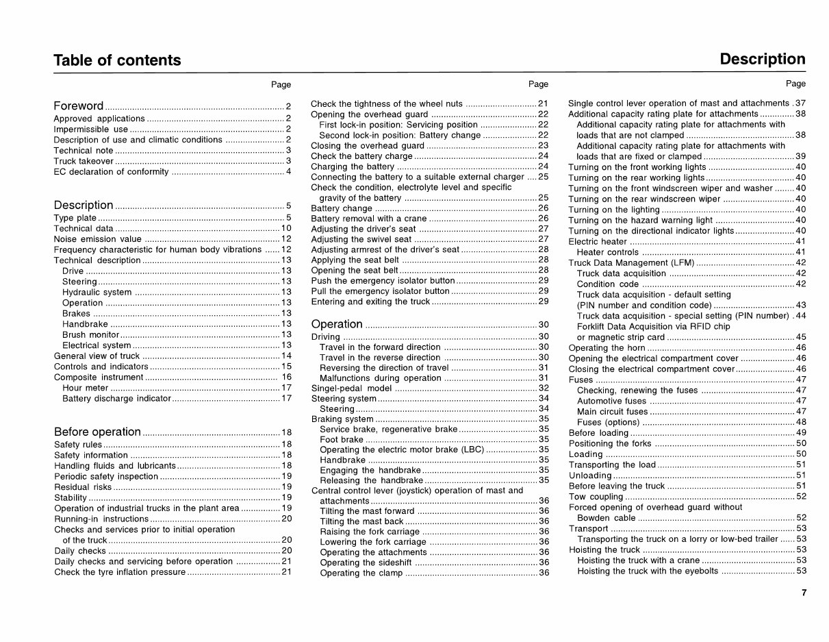Linde Electric Forklift Truck 336-02 Series: E20, E25, E30 Operating Manual (User Manual) preview img 9