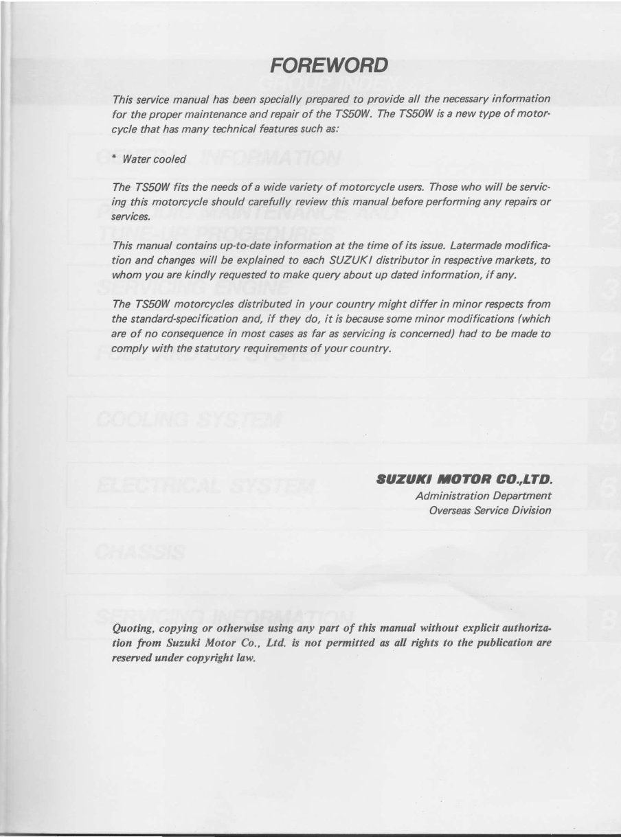 1982-1986 Suzuki TS50 TS-50 Motorcycle Service & Repair Manual preview img 2