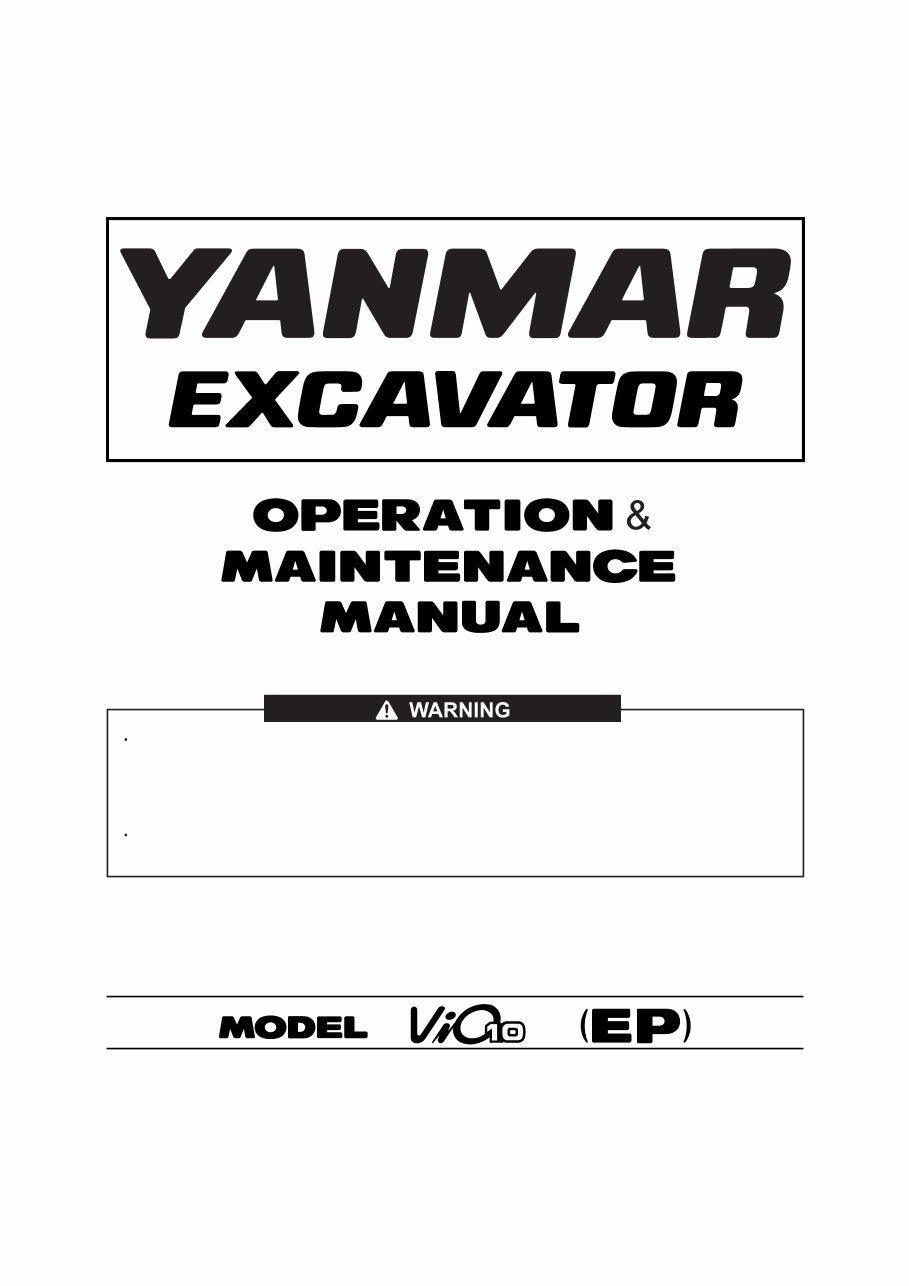 Yanmar ViO 10.0 (EP) Excavator Operation & Maintenance Manual preview img 1