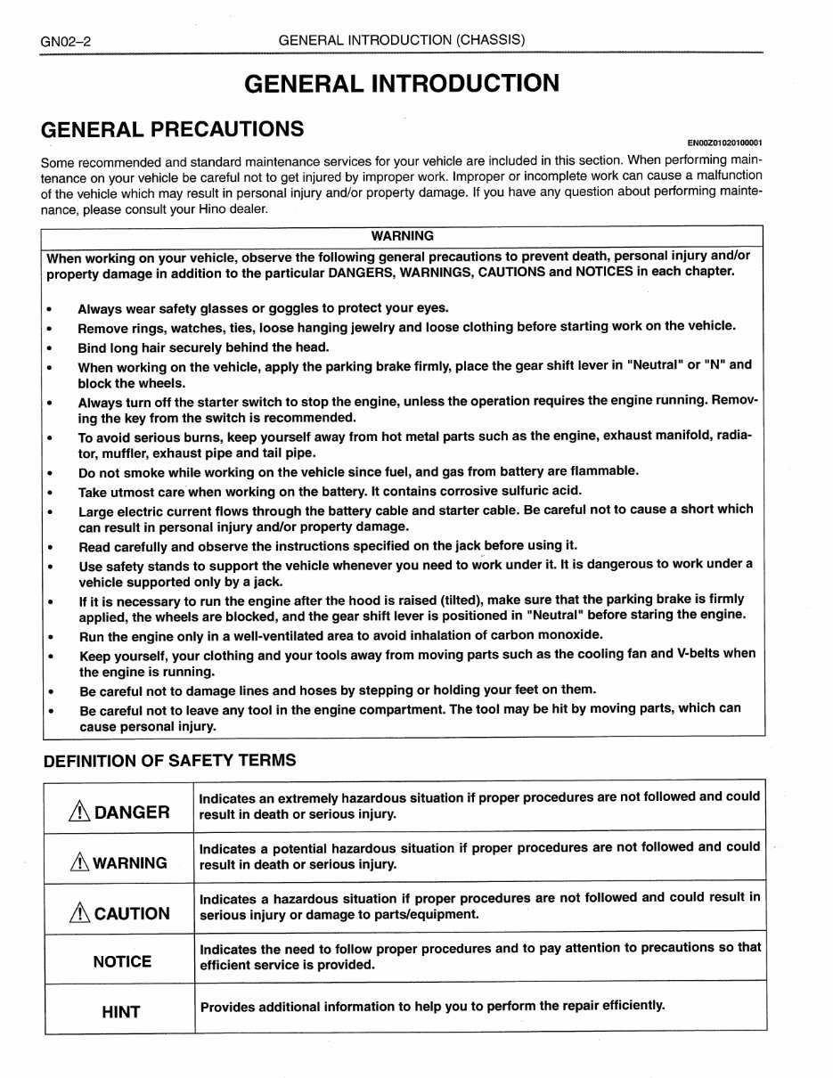 2009 Hino Trucks Engine & Chassis Service & Repair Manual preview img 9