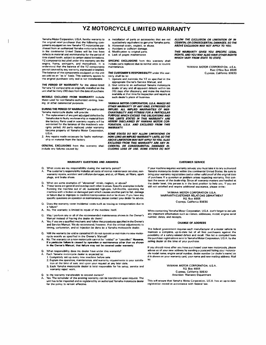 1985-1989 Yamaha YZ80 Motorcycle Service & Repair Manual preview img 2