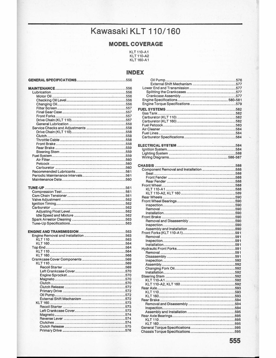 1984-1986 KLT110 KLT160 KLT 110 160 Service & Repair Manual preview img 1