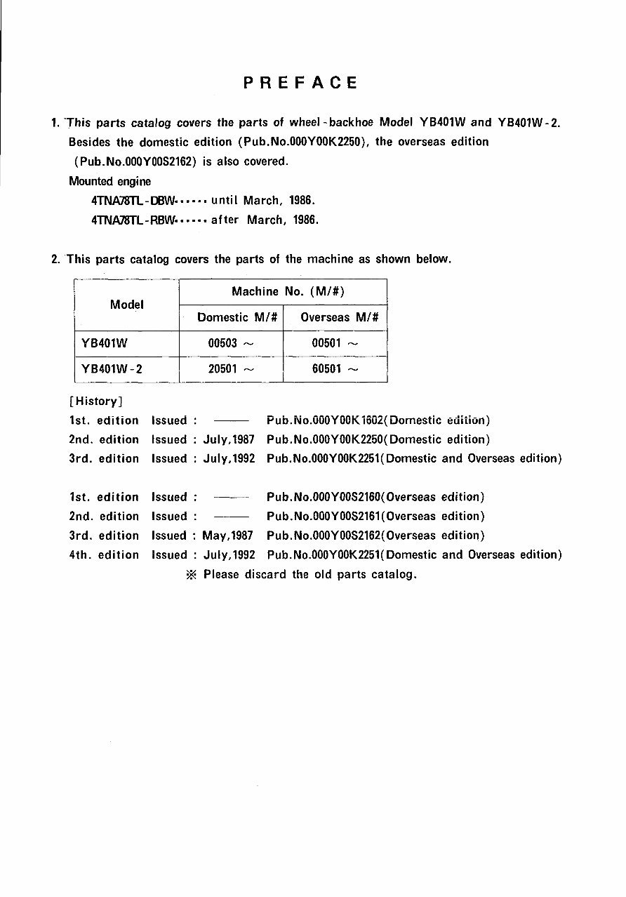 Yanmar YB401W YB401W-2 Crawler-backhoe Parts Catalogue preview img 1