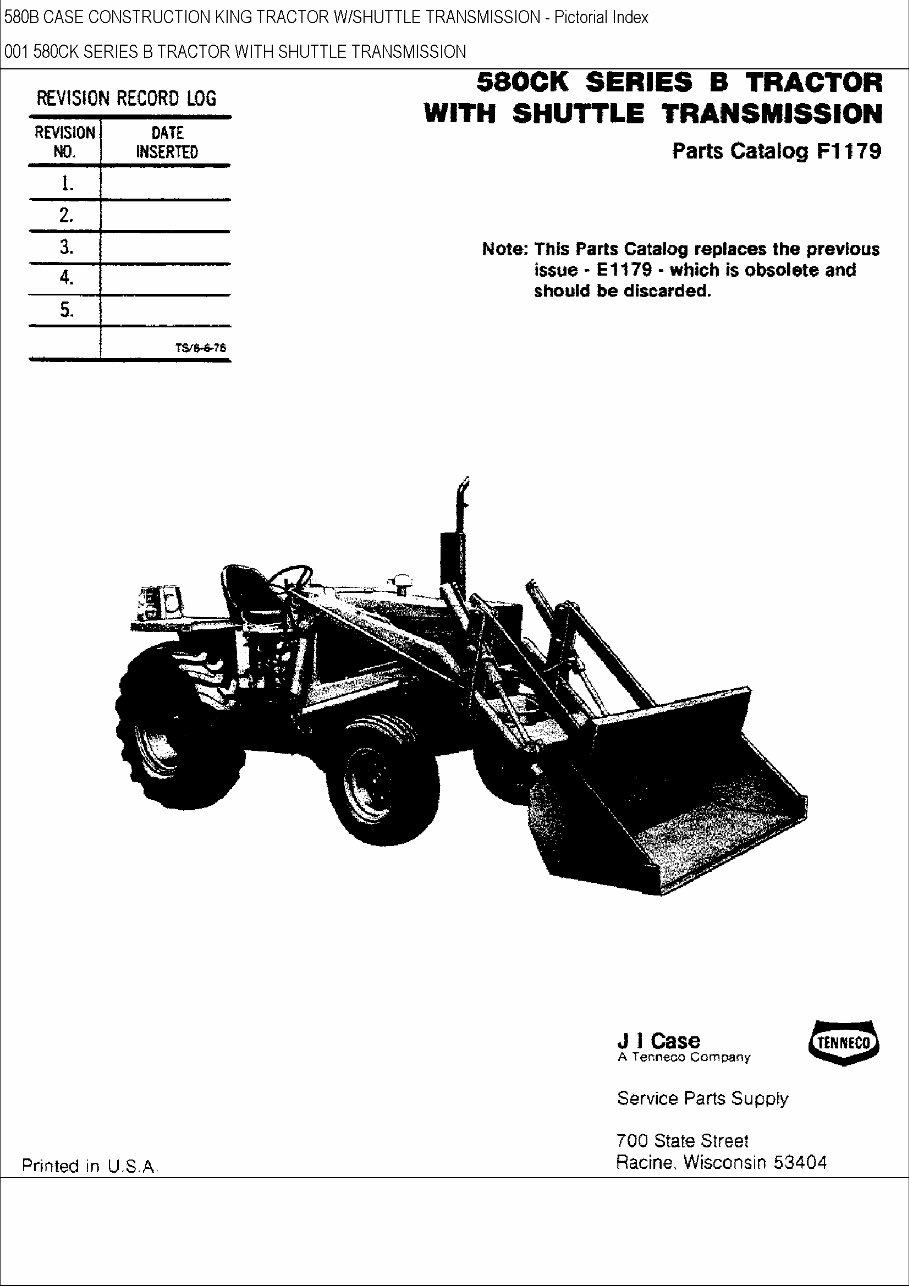 CASE 580B CK Wheel Tractor Parts Catalog Manual preview img 1