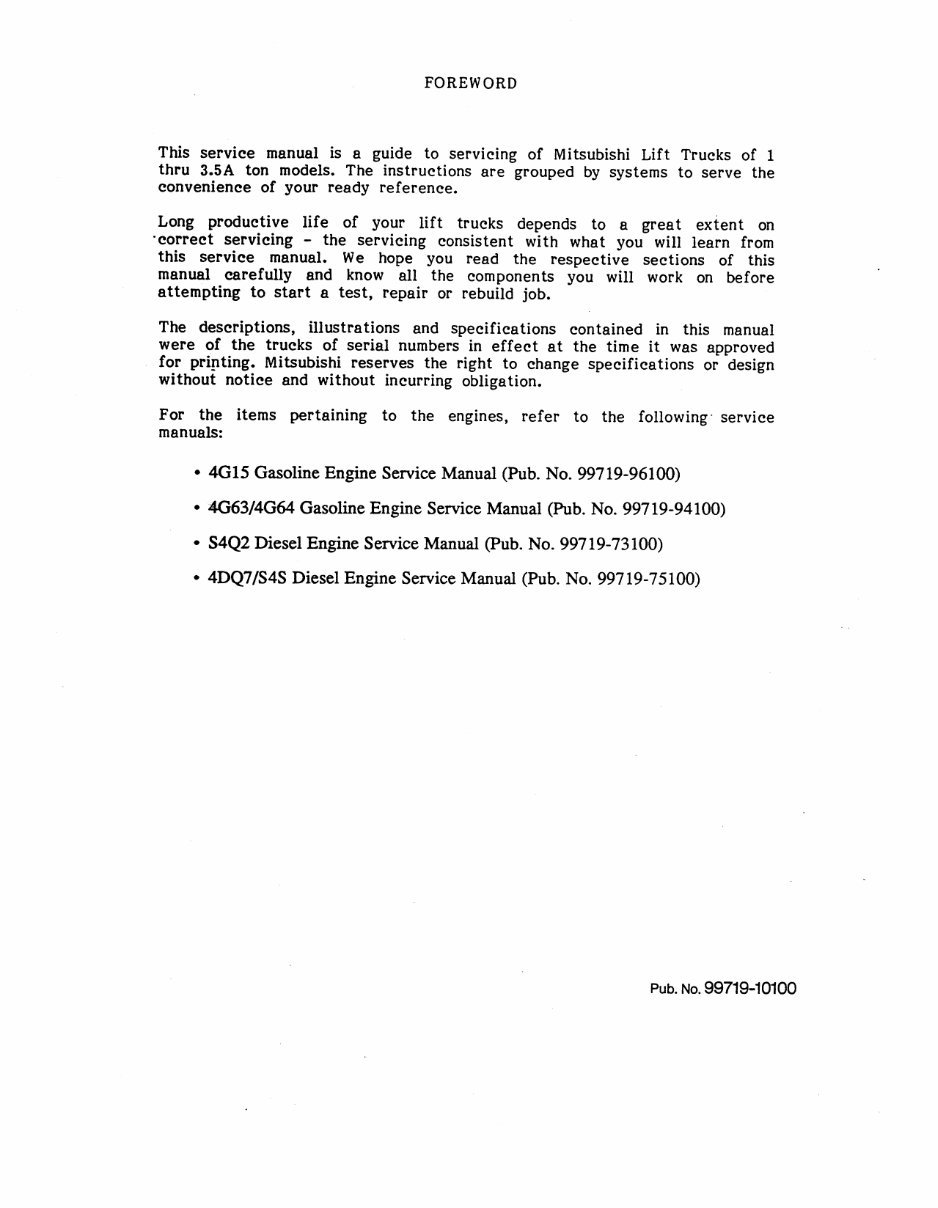 Mitsubishi FD15 FD18 FD20 FD25 FD30 FD35A Forklift Trucks Service Repair Workshop Manual preview img 3