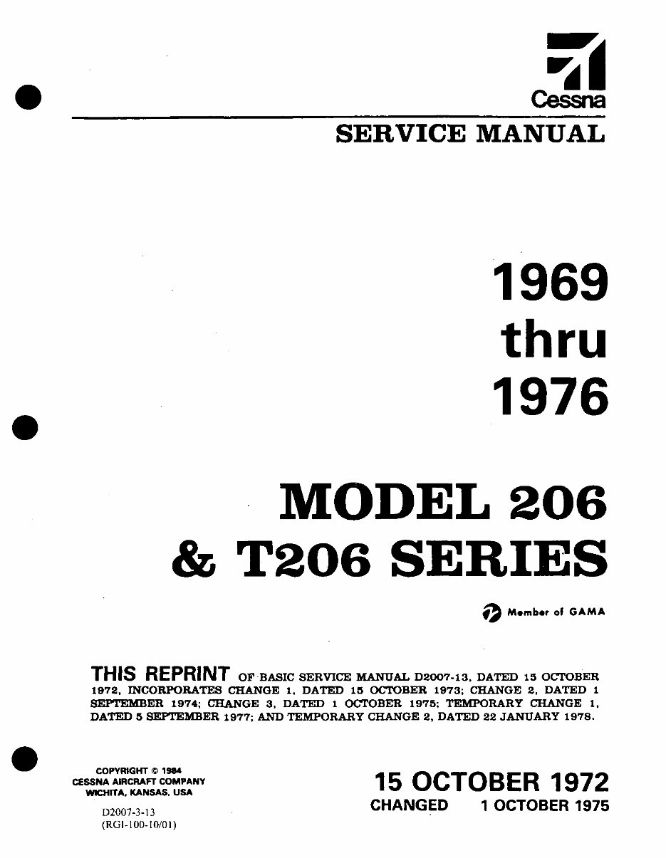 1969-1976 Cessna 206 Skywagon Staionair Super Skylane Service & Repair Manual preview img 1