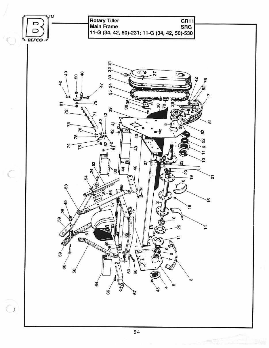 BEFCO TILLER 11-G 34 42 50 Parts Manual preview img 1