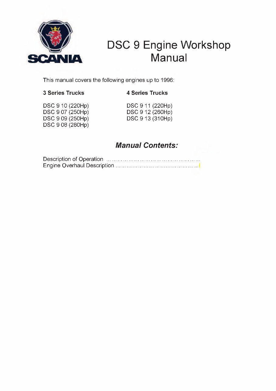 Scania DSC9 DSC 9 Engine Workshop Manual preview img 1