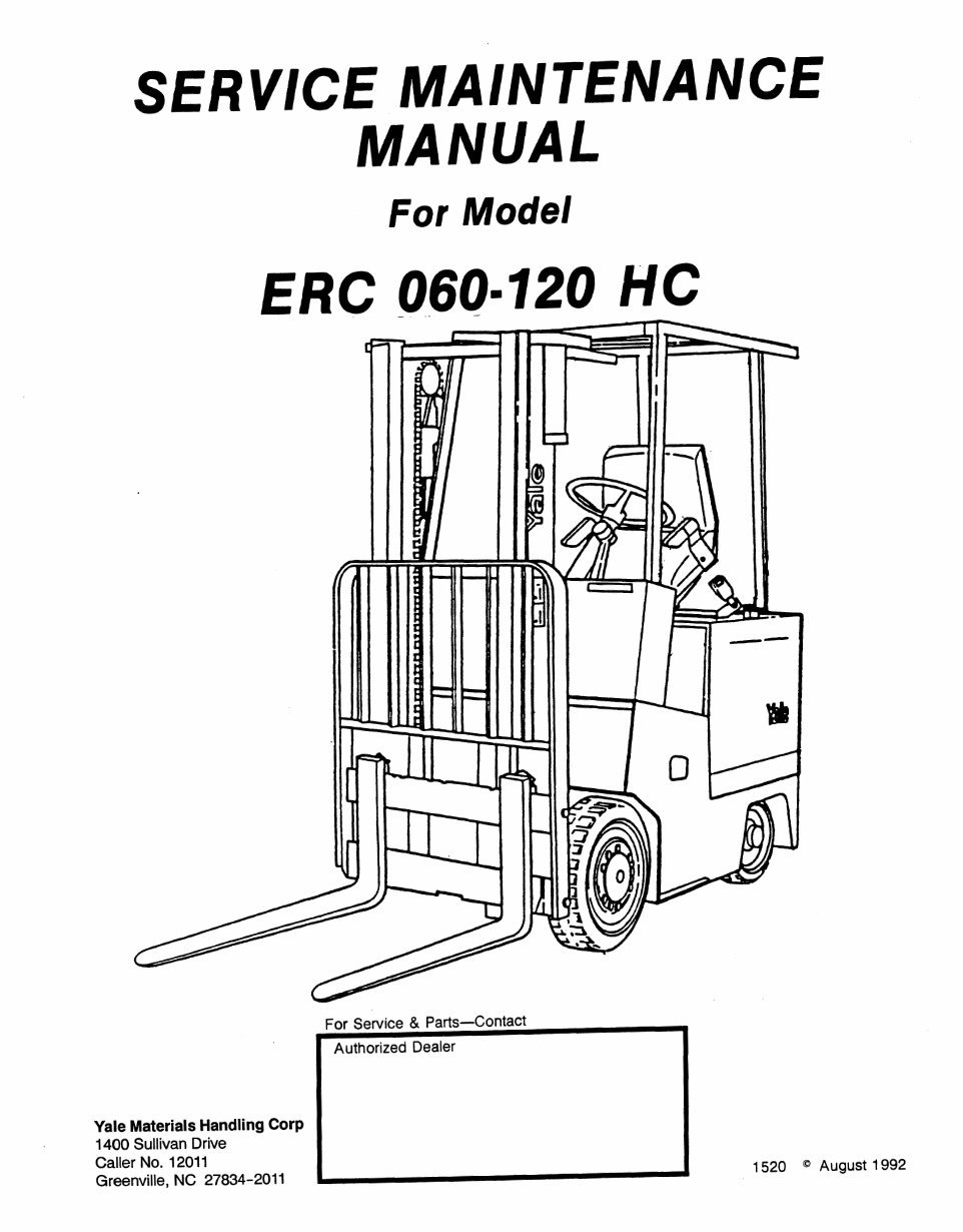 Yale Electric Forklift Truck: ERC060HC, ERC070HC, ERC080HC, ERC100HC, ERC120HC Workshop Service Manual preview img 1