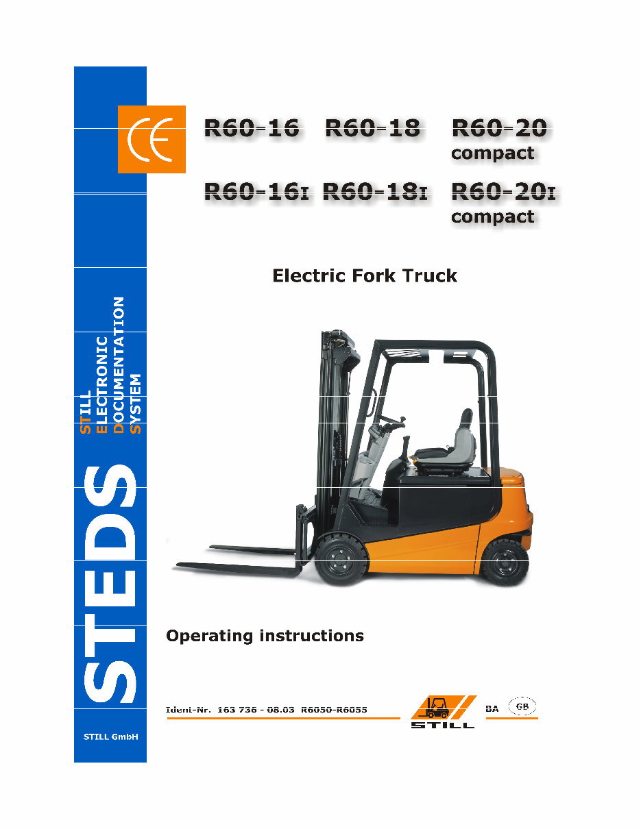 Still Electric Fork Truck Type R60-16, R60-18, R60-20 Compact: R6050, R6051, R6052, R6053, R6054, R6055 Operating Manual preview img 1
