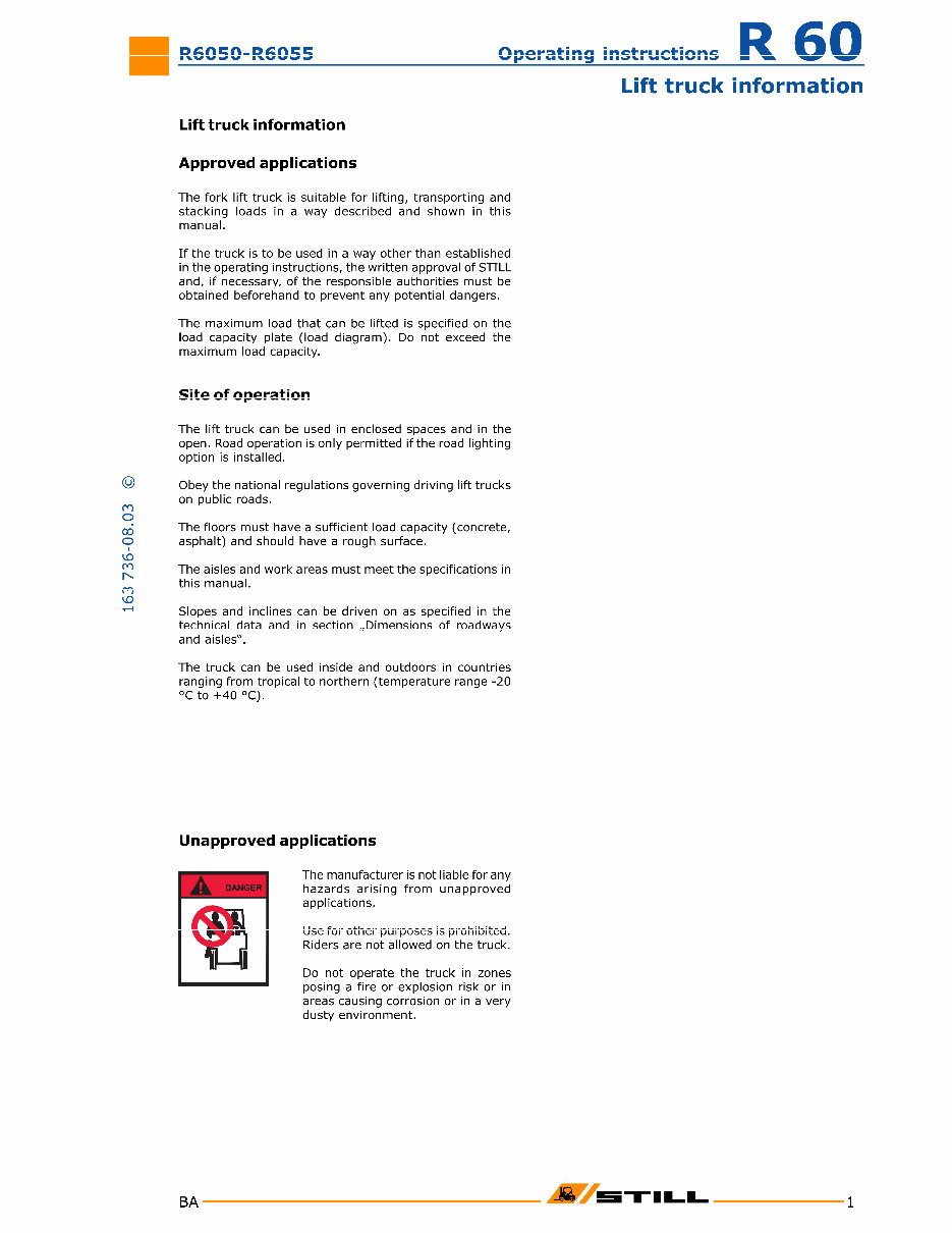 Still Electric Fork Truck Type R60-16, R60-18, R60-20 Compact: R6050, R6051, R6052, R6053, R6054, R6055 Operating Manual preview img 7
