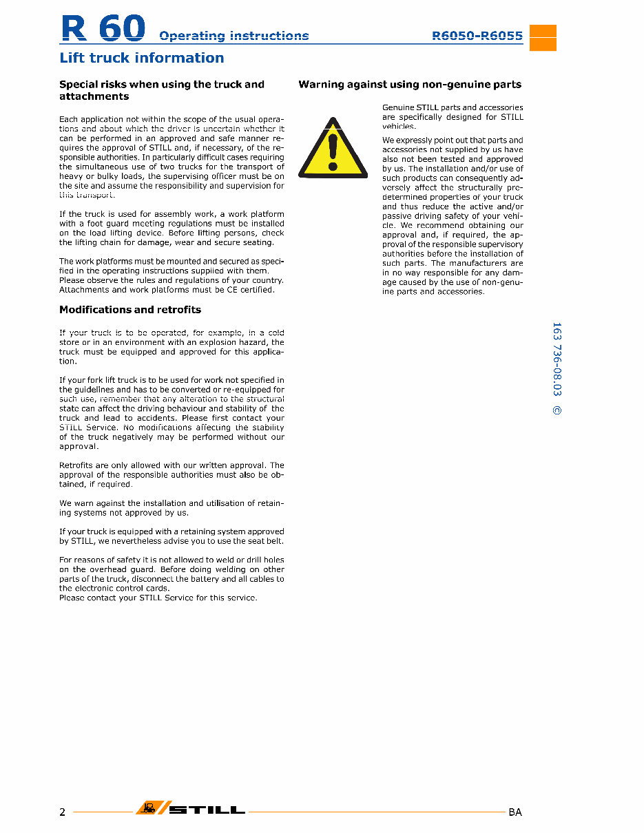 Still Electric Fork Truck Type R60-16, R60-18, R60-20 Compact: R6050, R6051, R6052, R6053, R6054, R6055 Operating Manual preview img 8