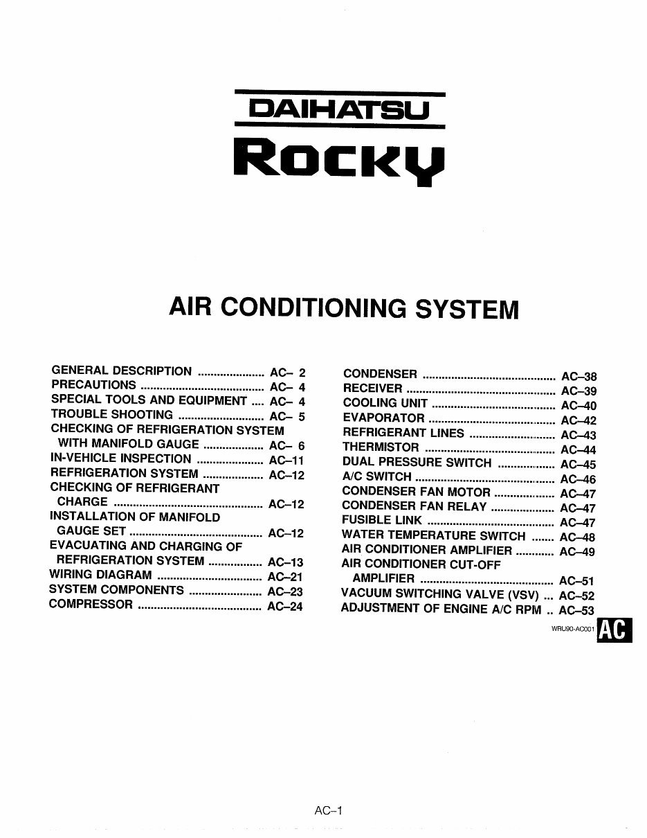 1992 Daihatsu Rocky Air Conditioning System Service & Repair Manual preview img 1