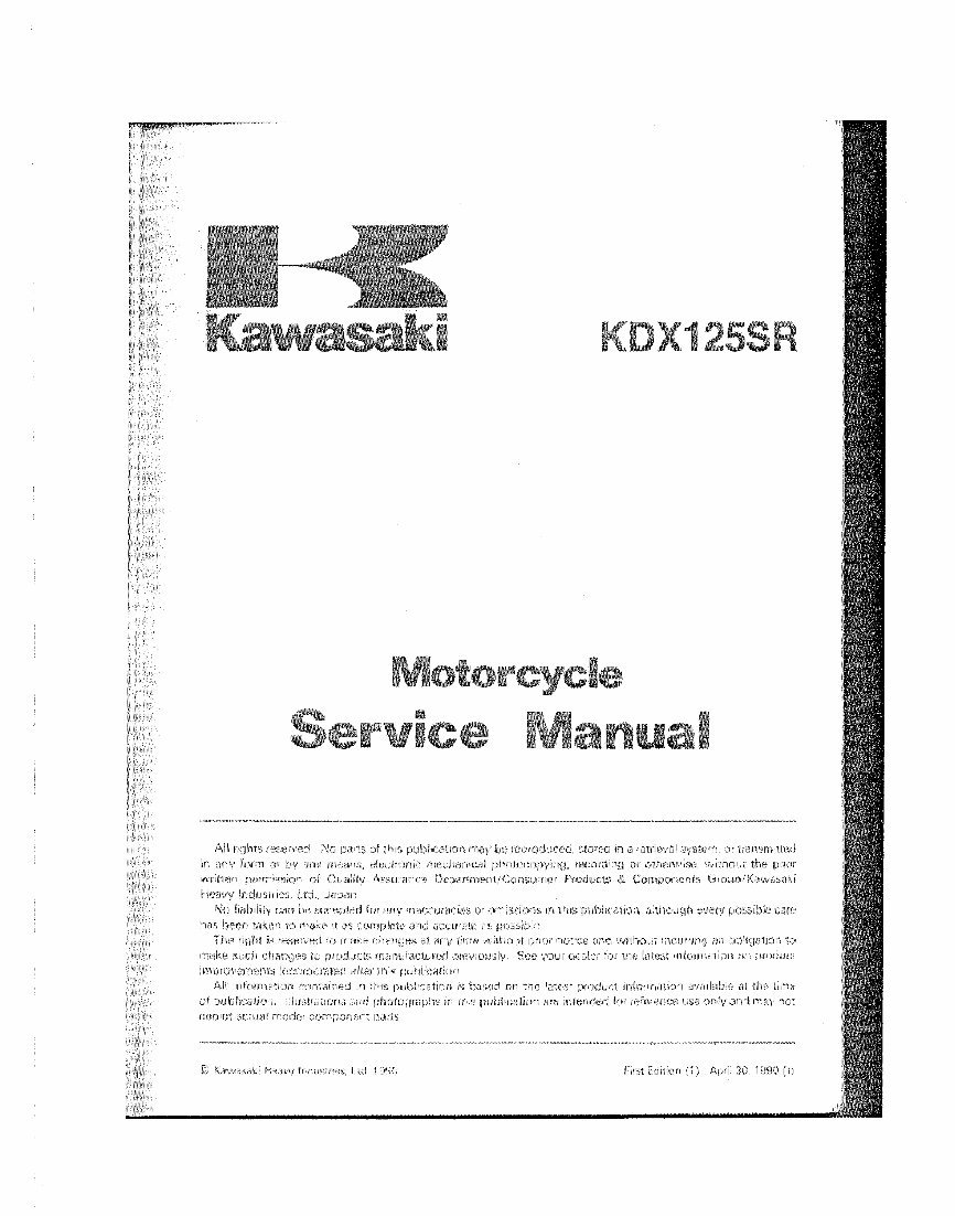 KAWASAKI KDX125 KDX250 2 Stroke Full Service & Repair Manual 1990