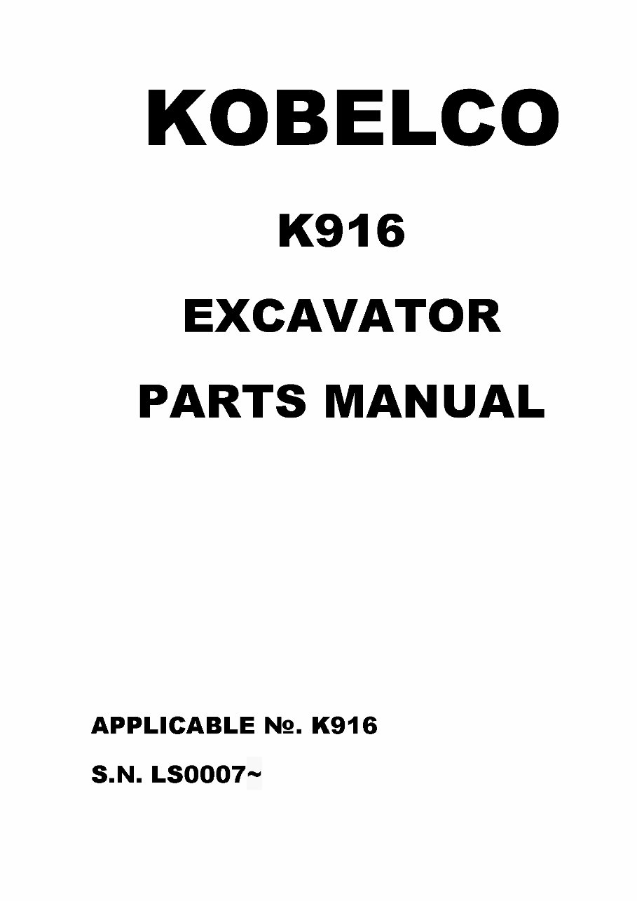 KOBELCO K916LC Excavator Parts Catalog Manual preview img 1