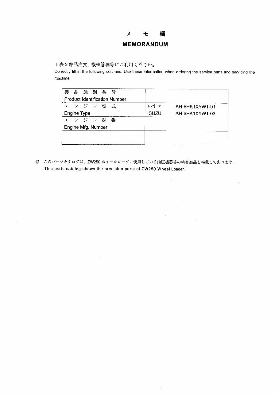 HITACHI ZW250 Wheel Loader EQUIPMENT COMPONENTS Parts Catalog Manual preview img 3