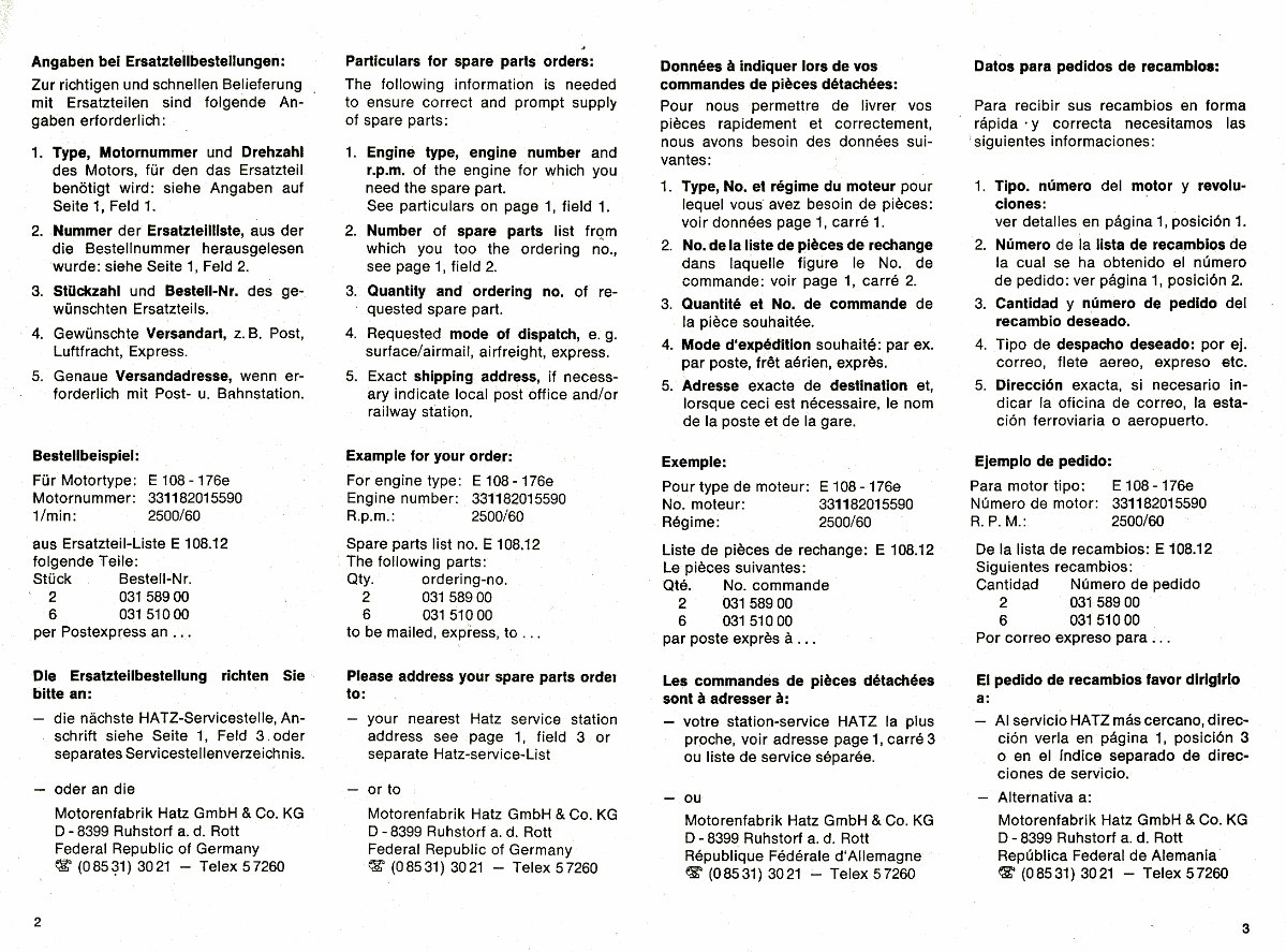 HATZ Diesel Engine E108 Z108 D108 V108 Service Parts Catalogue Manual preview img 2