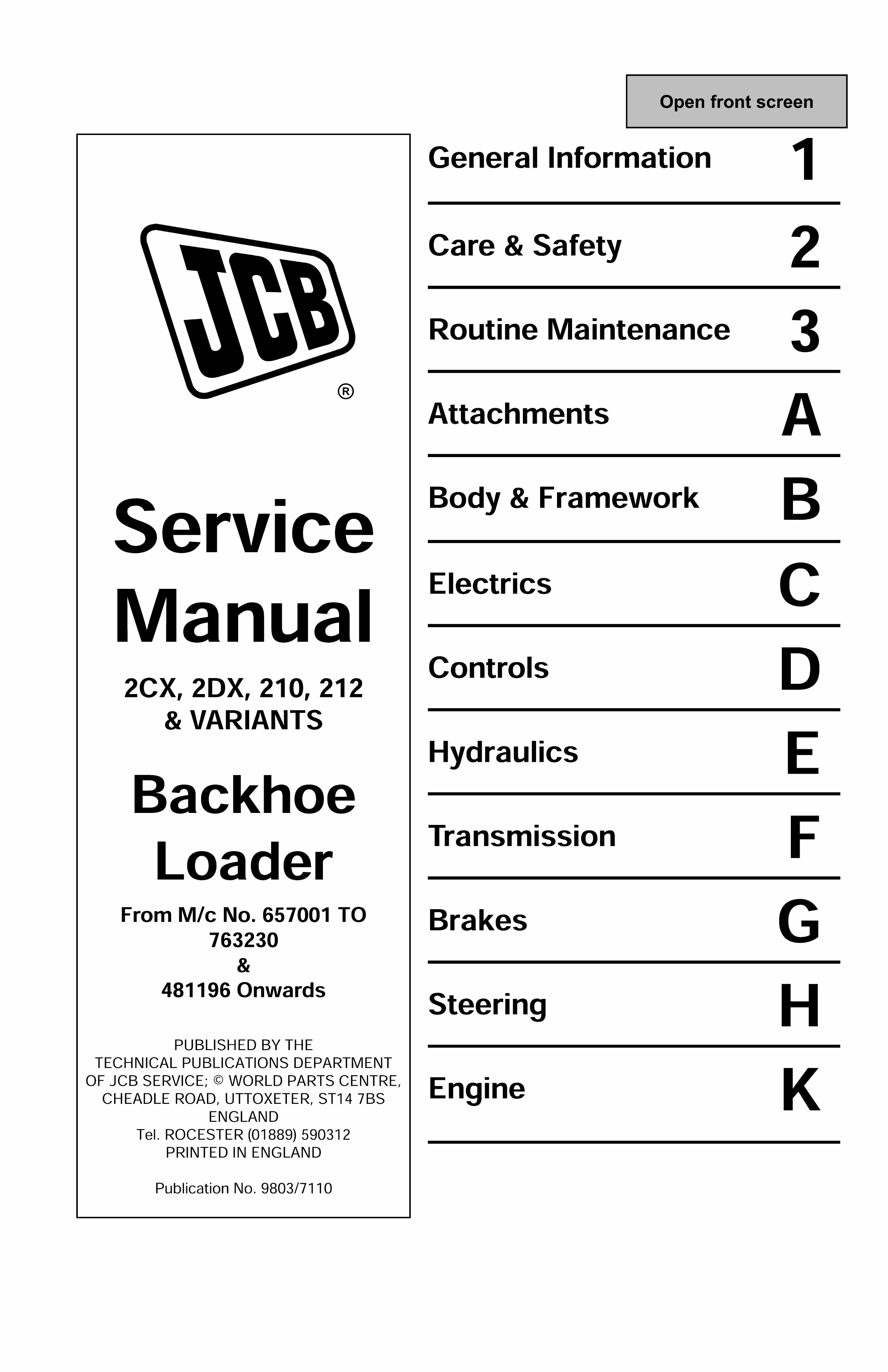 JCB 210 212 Backhoe Loader Workshop Service Manual preview img 1