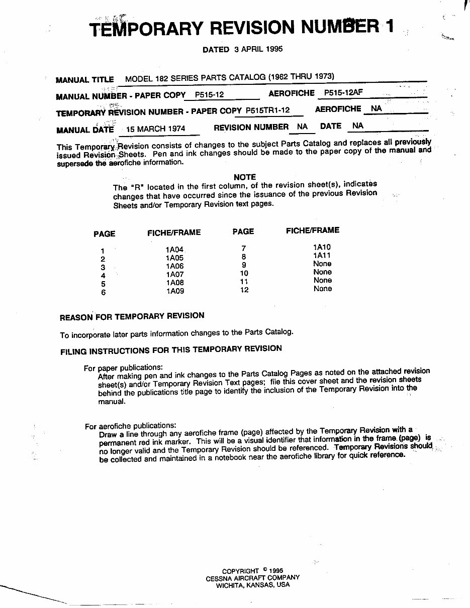 1962-1973 Cessna 182 Series Parts Catalog preview img 1