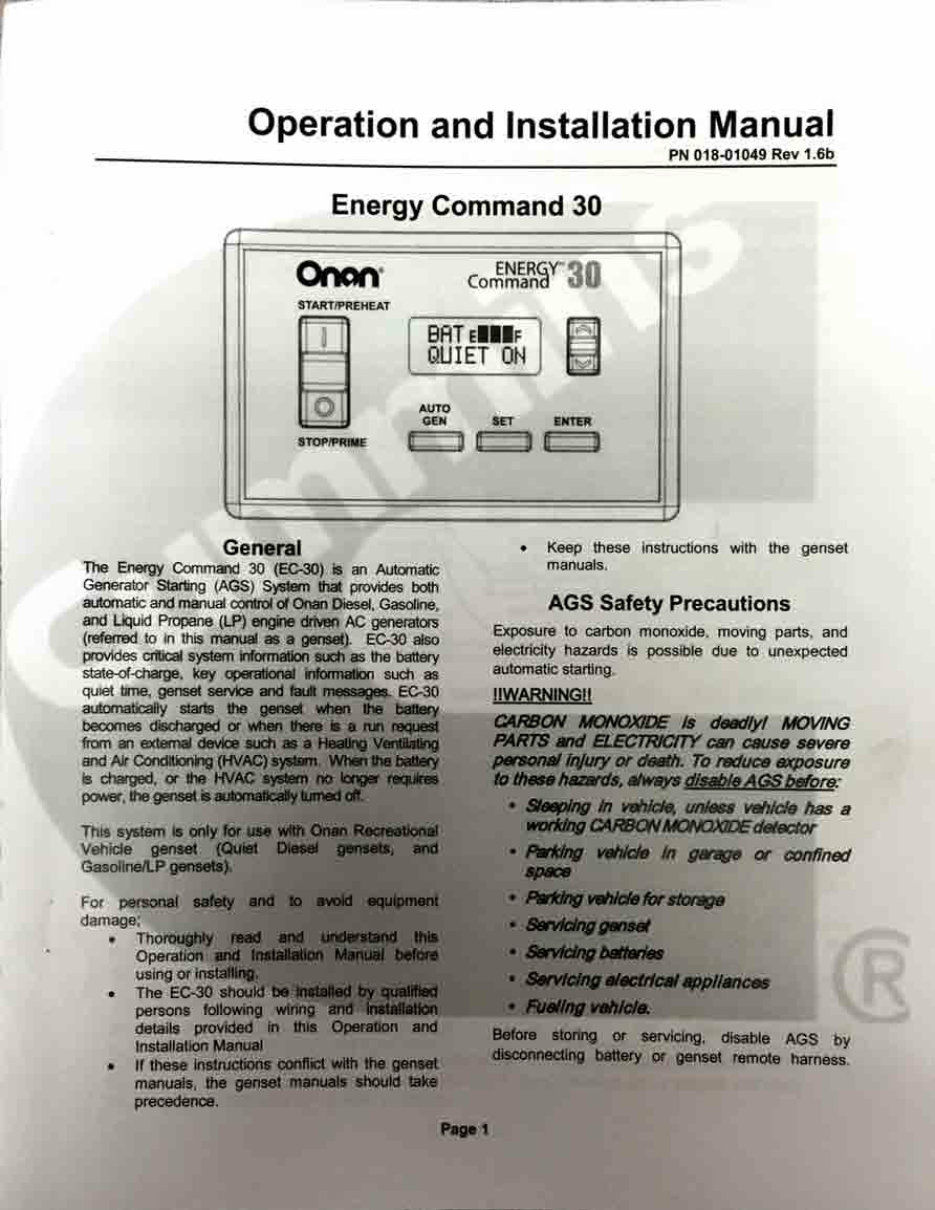 ONAN Energy Command 30 Install-Operate Manual preview img 2