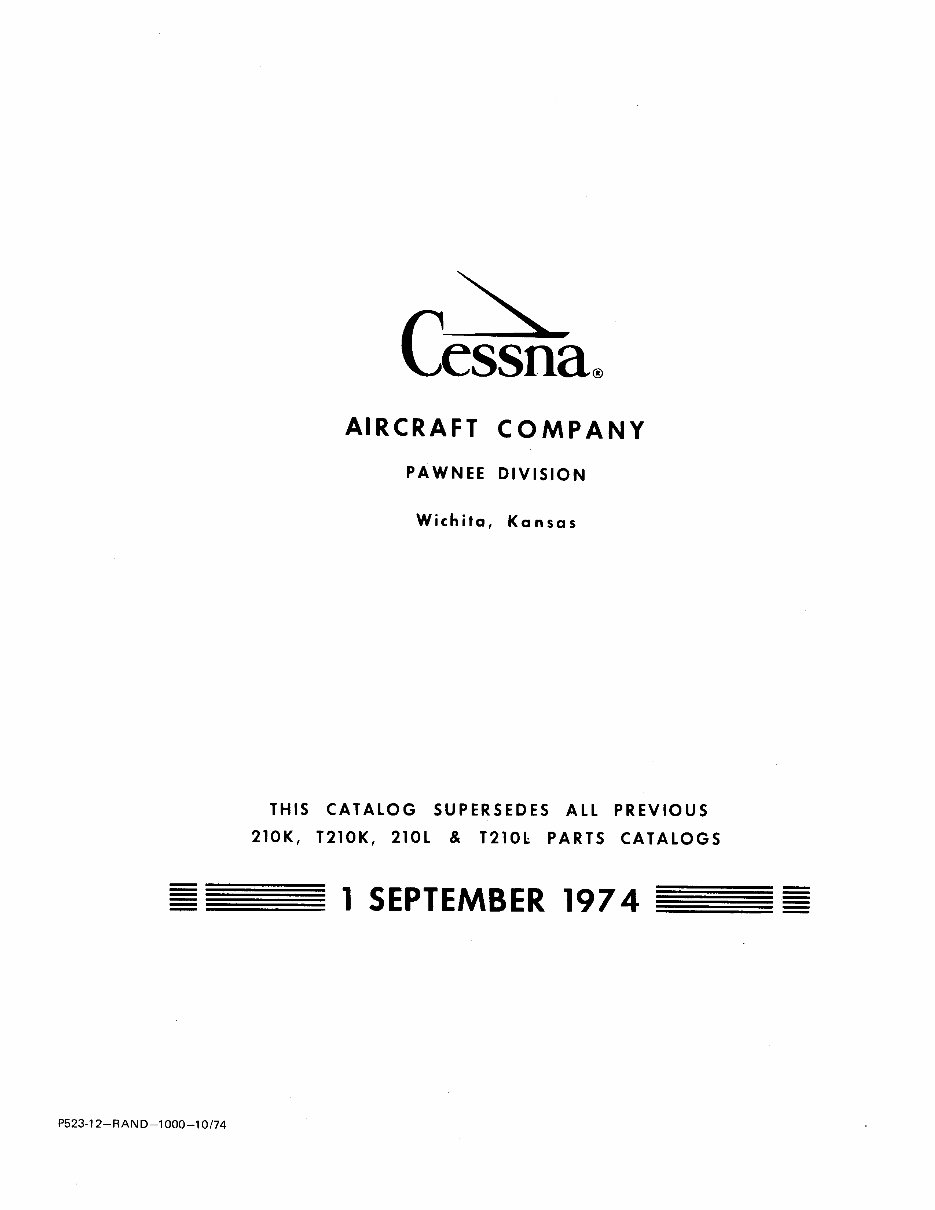 1970-1975 Cessna 210 Centurion Series Parts Catalog preview img 1