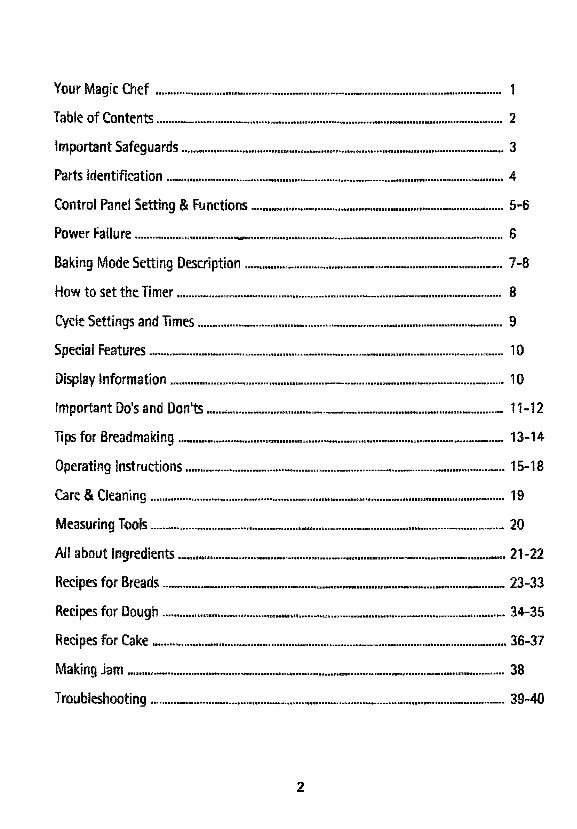 Magic Chef Breadmaker Parts Model VBM200c 1 Instruction Manual Recipes preview img 2