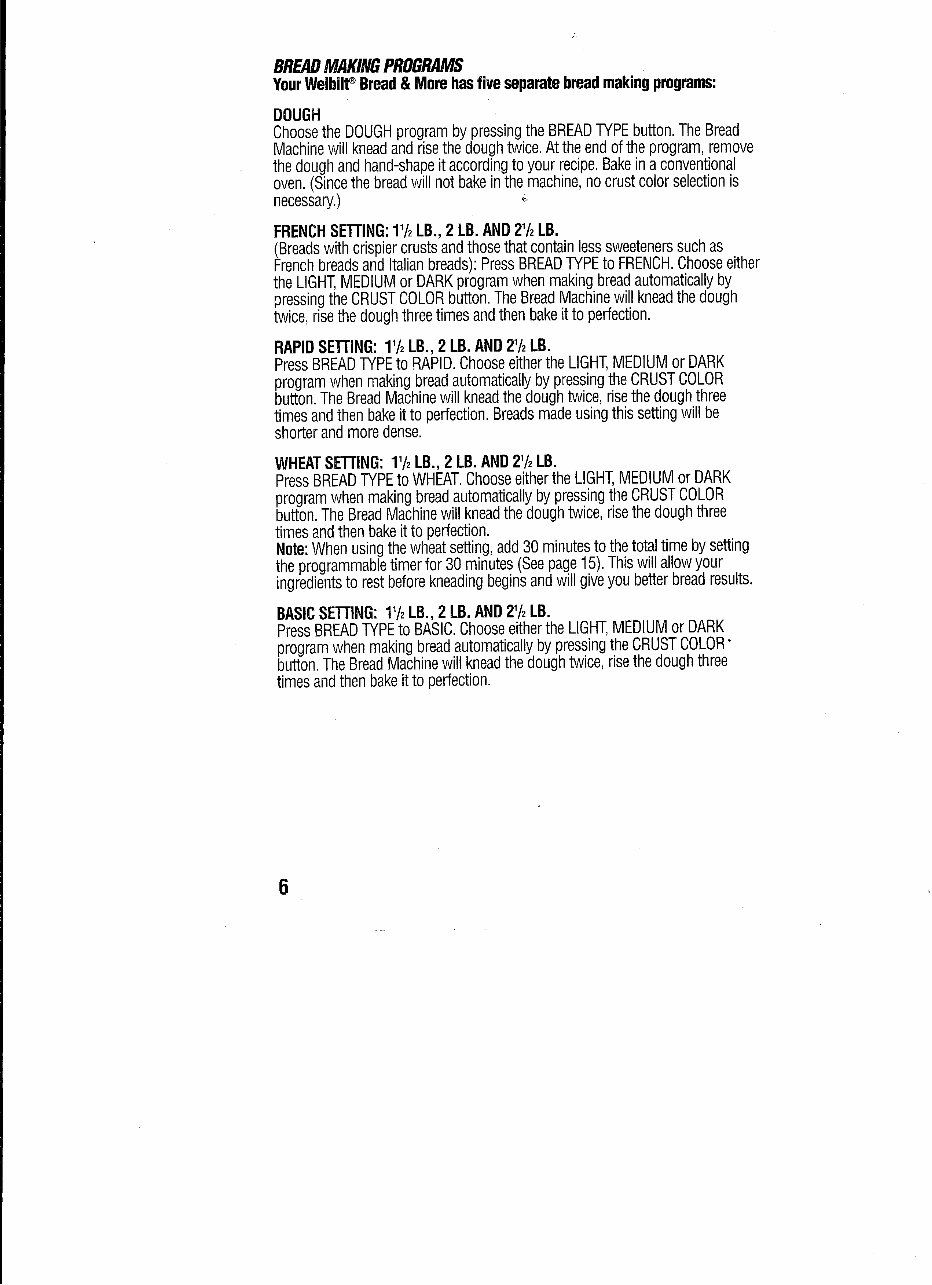 Welbilt Bread More Parts model ABM7100 instruction manual recipes abm 7100 preview img 7