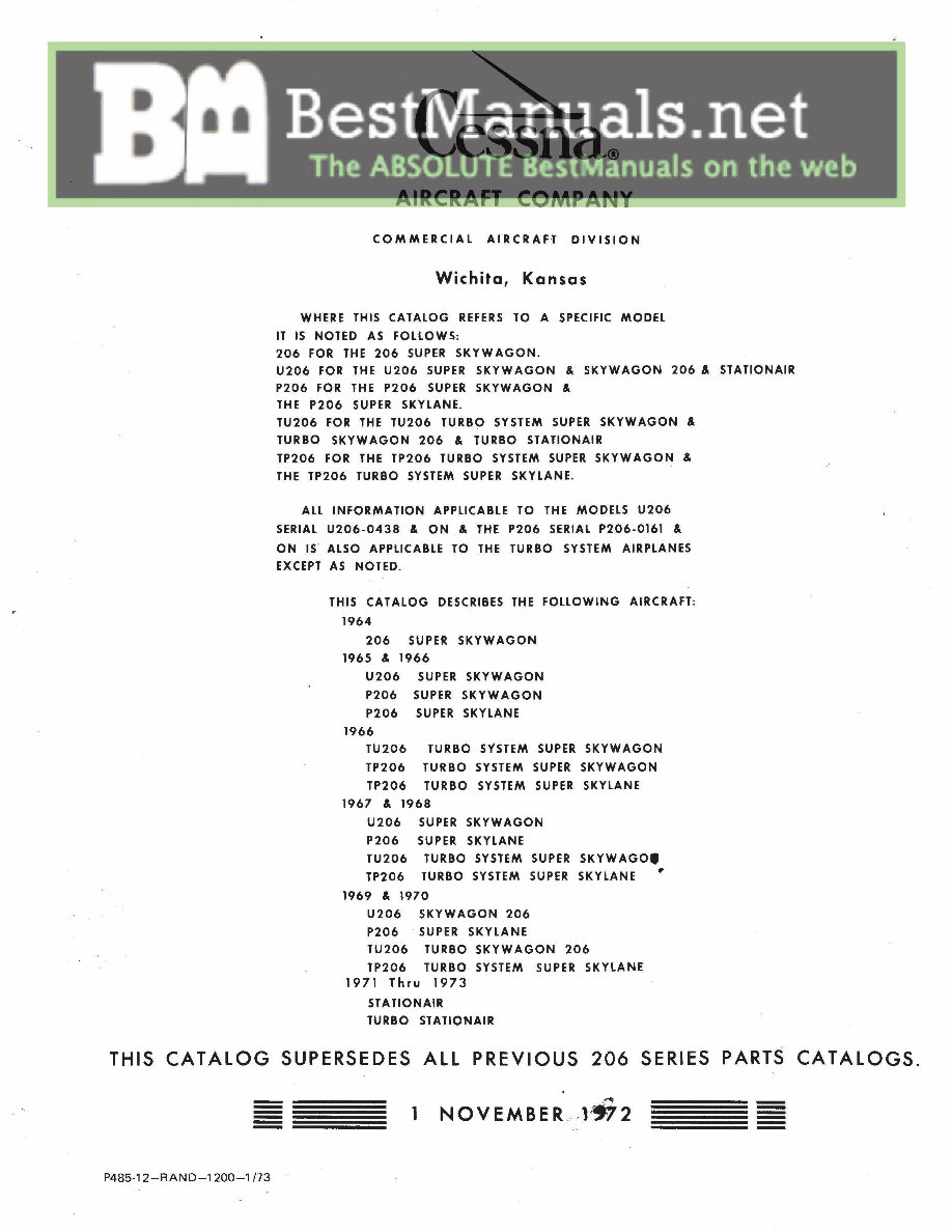 1964-1973 Cessna 206 Parts Catalog preview img 1