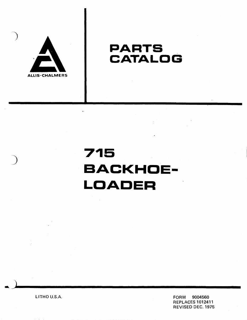 Allis Chalmers 715 Backhoe Loader Parts Catalog Manual preview img 1