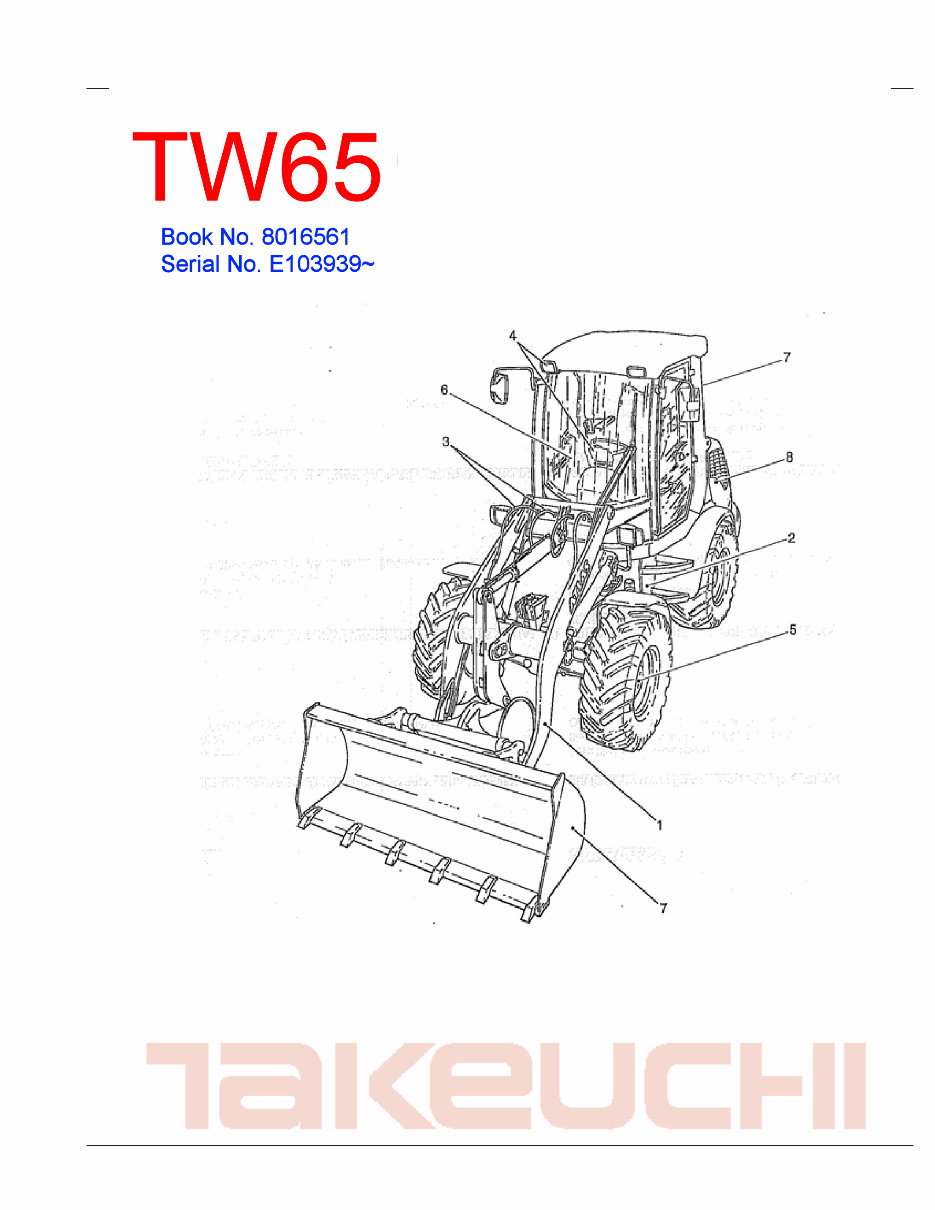 Takeuchi TW65 Wheel Loader Service Parts Catalogue Manual (SN: E103939 and up) preview img 1