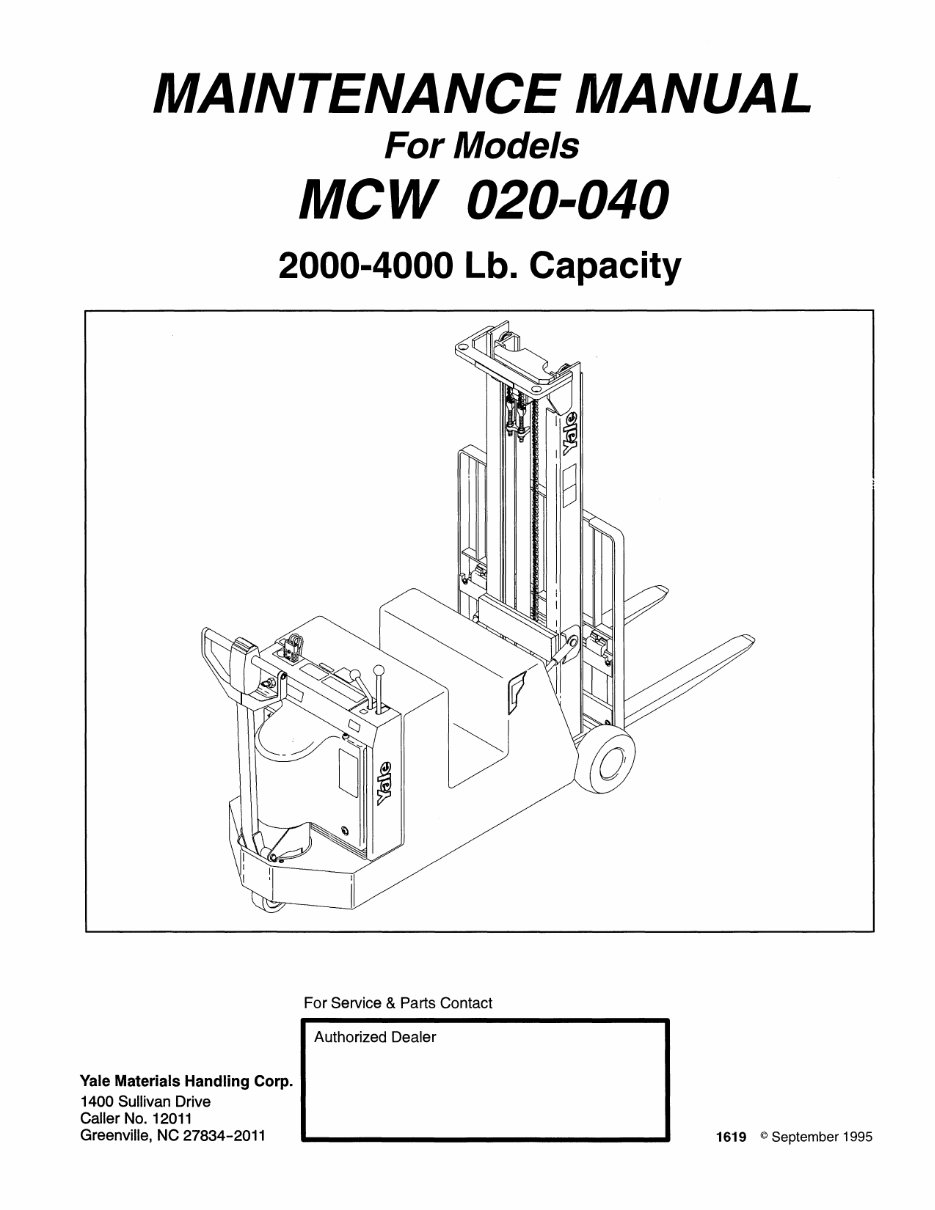 Yale Pallet Truck: MCW020, MCW040 Workshop Service Manual preview img 1