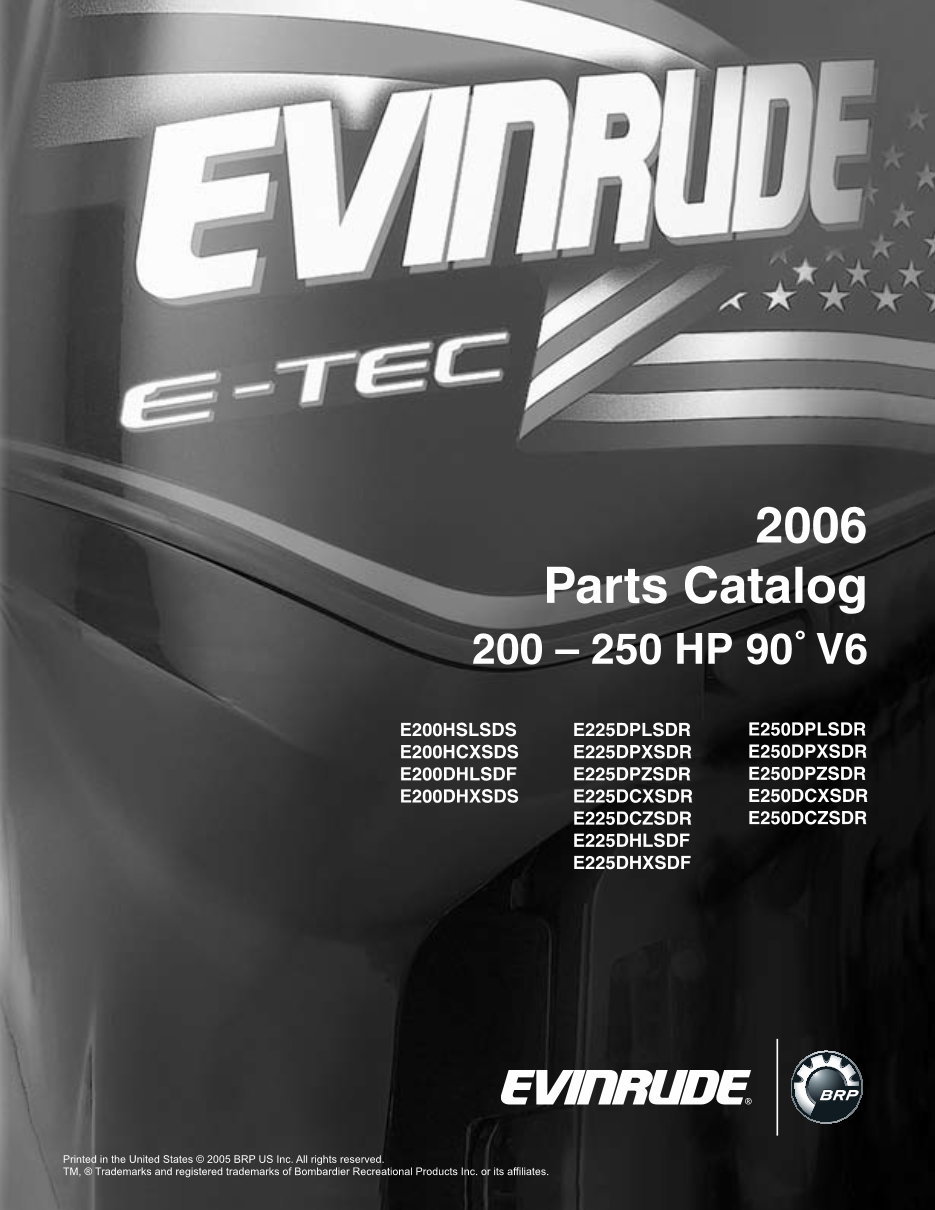 2006 Johnson Evinrude 200HP 225HP 250HP 90 Degree V6 Outboard Parts Catalog Manual preview img 1