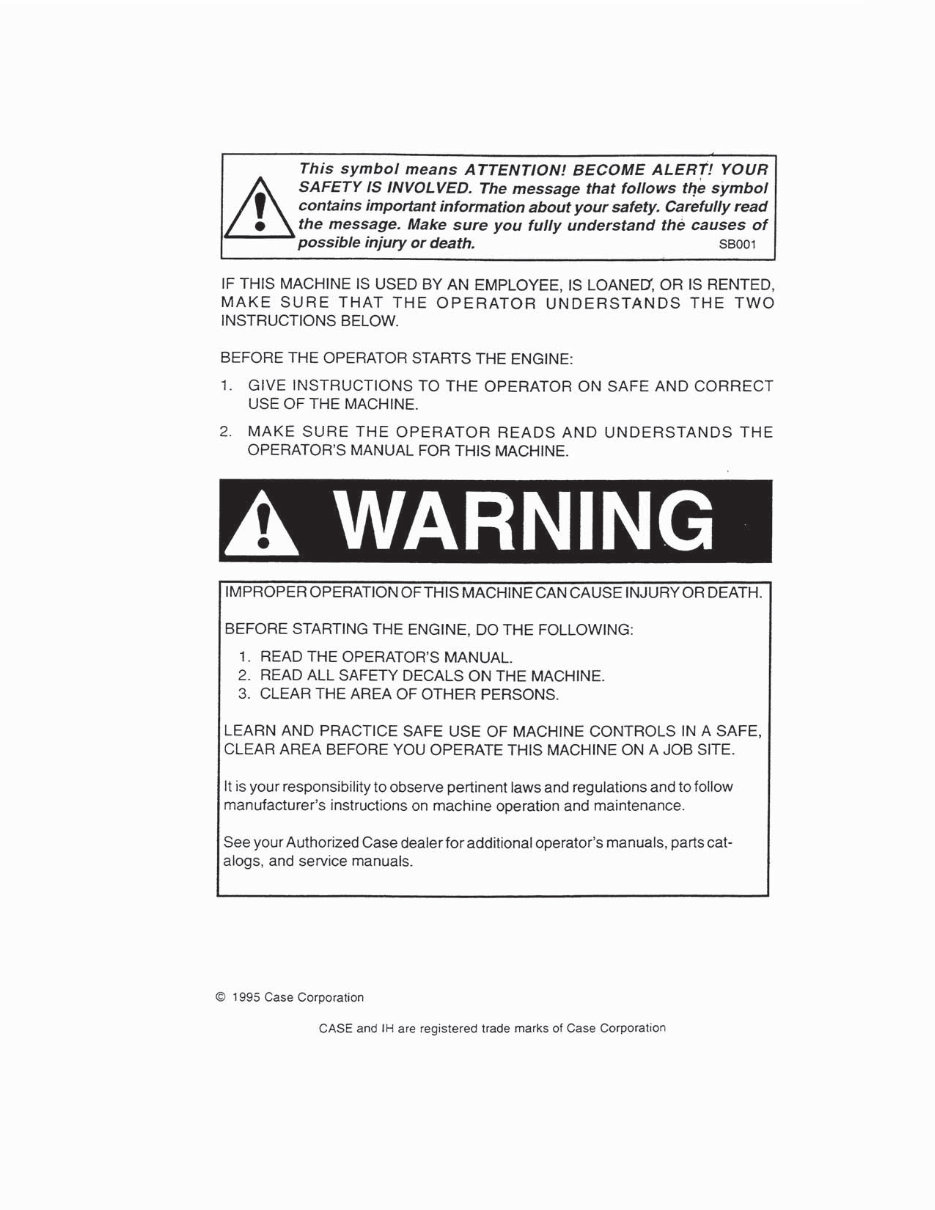 CASE D70 SD70 D100 D100XR SD100 RD100 D130 BACKHOES Operators Manual preview img 2