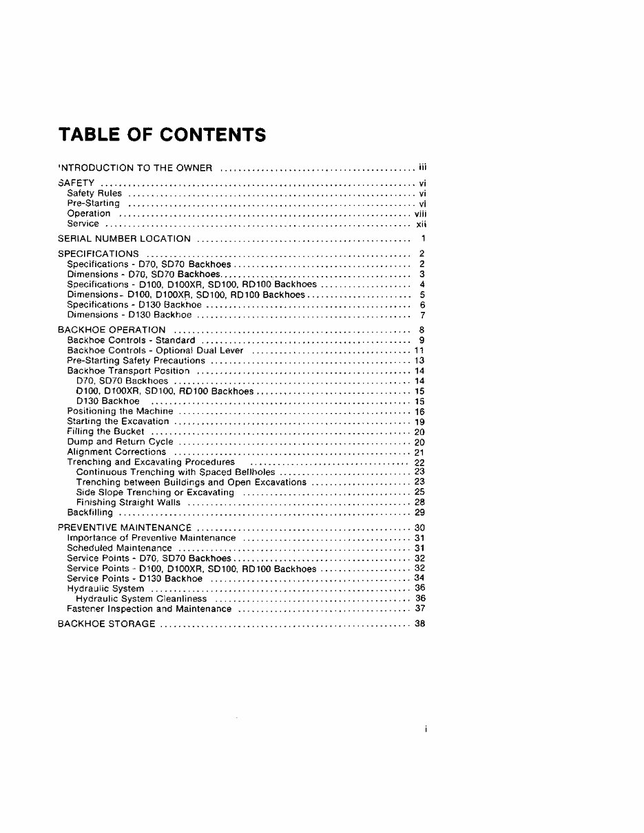 CASE D70 SD70 D100 D100XR SD100 RD100 D130 BACKHOES Operators Manual preview img 3