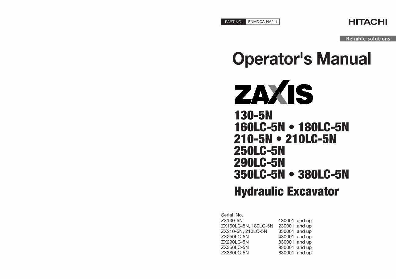 HITACHI ZAXIS 130-5N, 160LC-5N, 180LC-5N, 210-5N, 210LC-5N, 250LC-5N, 290LC-5N, 350LC-5N, 380LC-5N Hydraulic Excavator Operator preview img 1