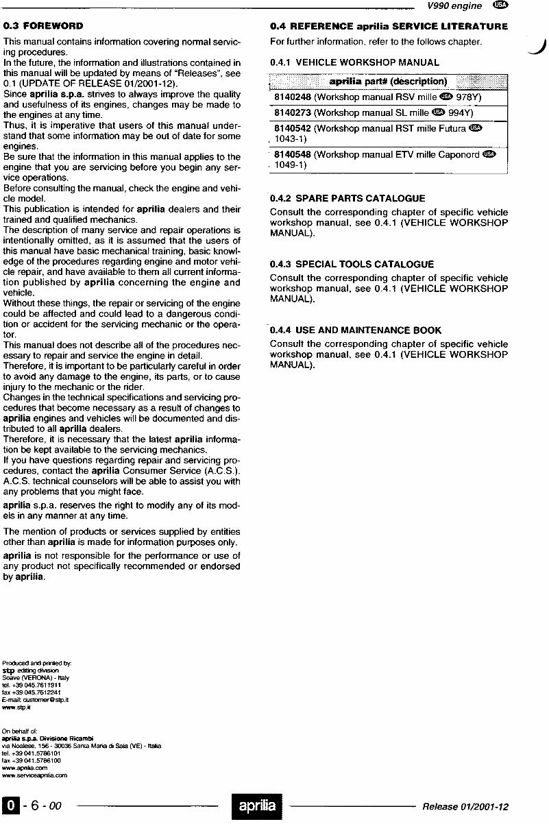 Aprilia V990 RR Motorcycle Engine Manual preview img 7