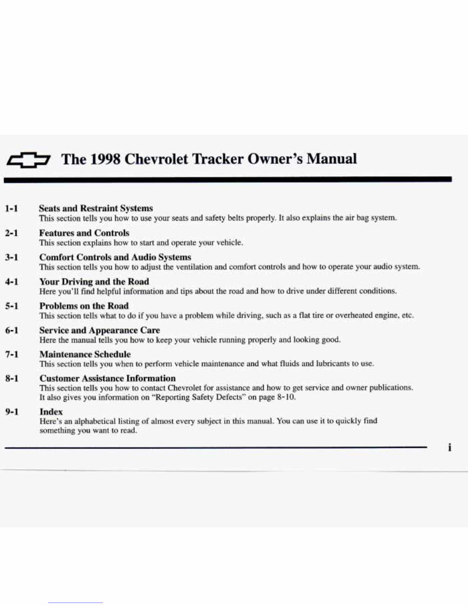 1996 - 1999 Chevrolet Tracker Owners Manual preview img 2