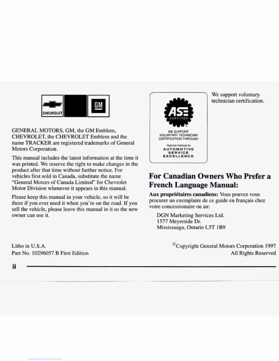 1996 - 1999 Chevrolet Tracker Owners Manual preview img 3