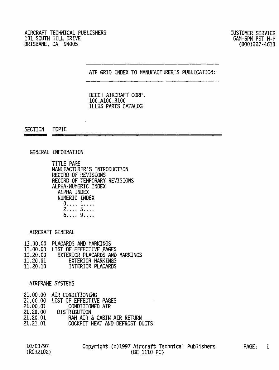 Beechcraft King Air B100 Illustrated Parts Catalog Manual - preview img 1