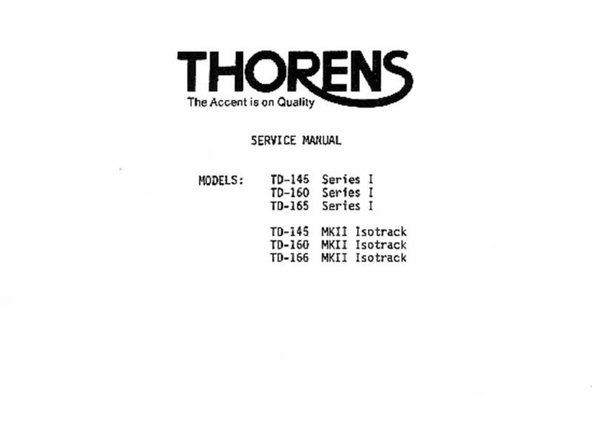 Thorens TD-145 , TD-160 , TD-165 , Service Manual preview img 1